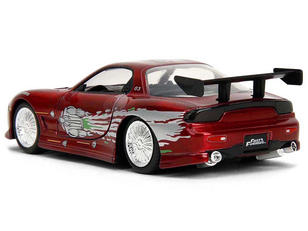 Jada Dom's Mazda RX-7 Candy Red with Graphics "The Fast and the Furious" (2001) Movie "25 Years of Fast &