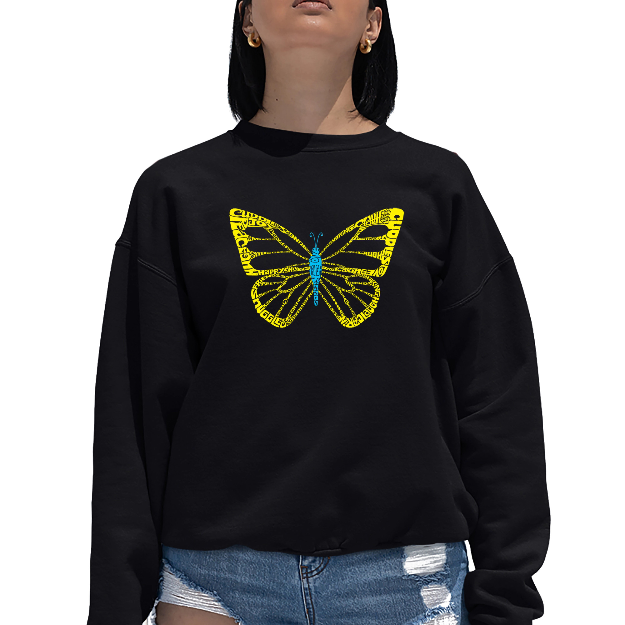 LA Pop Art Butterfly - Women's Word Crewneck Sweatshirt