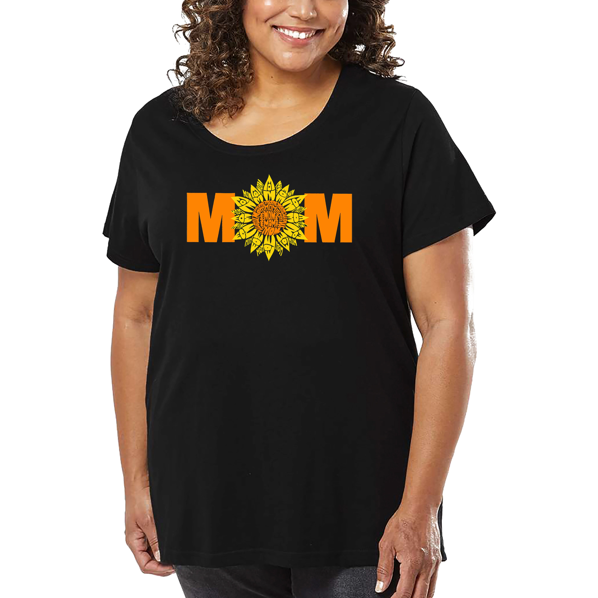 LA Pop Art Women's Plus Word T-Shirt - Mom Sunflower