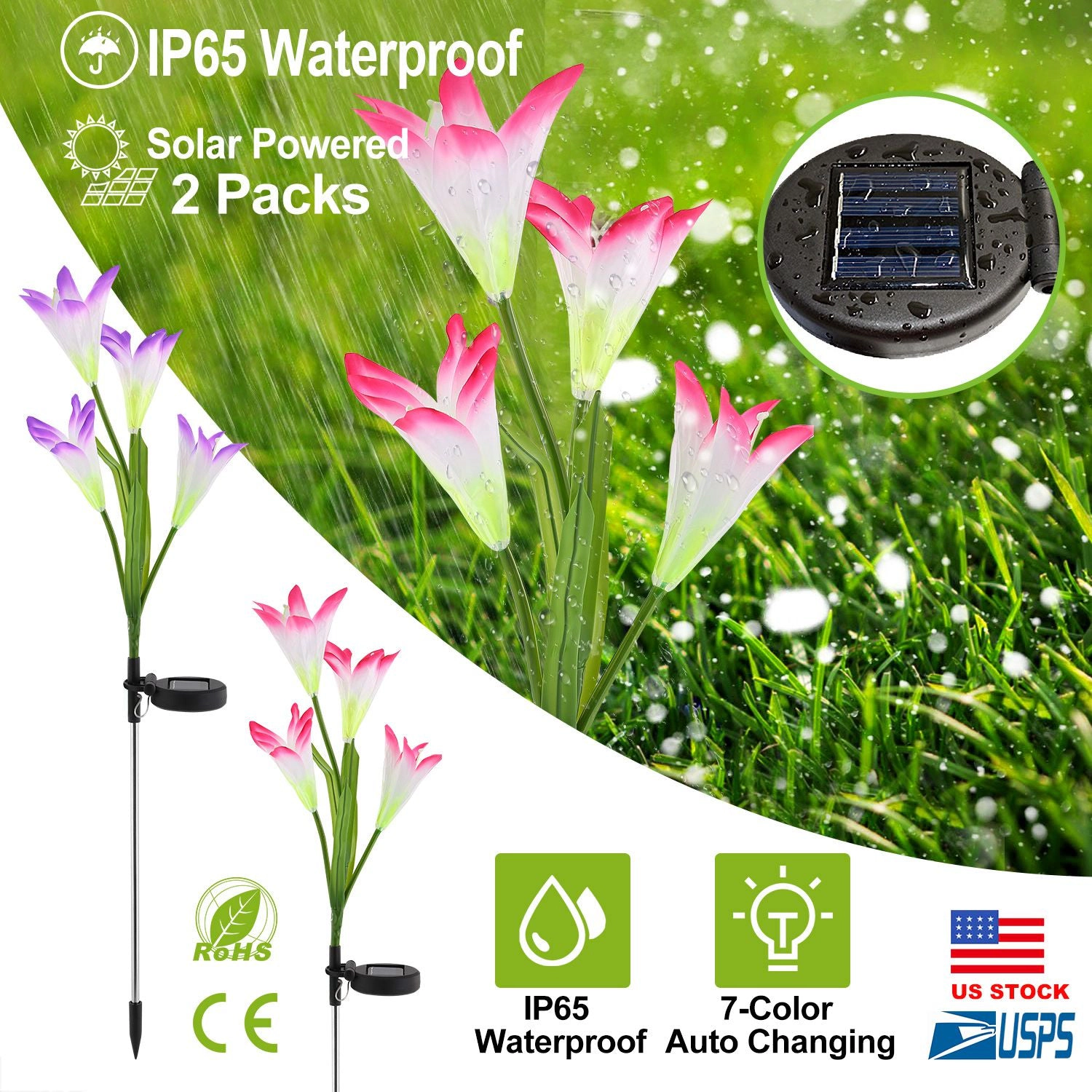 GBruno 2-Pc Solar Lily Flower Garden Stake Lights