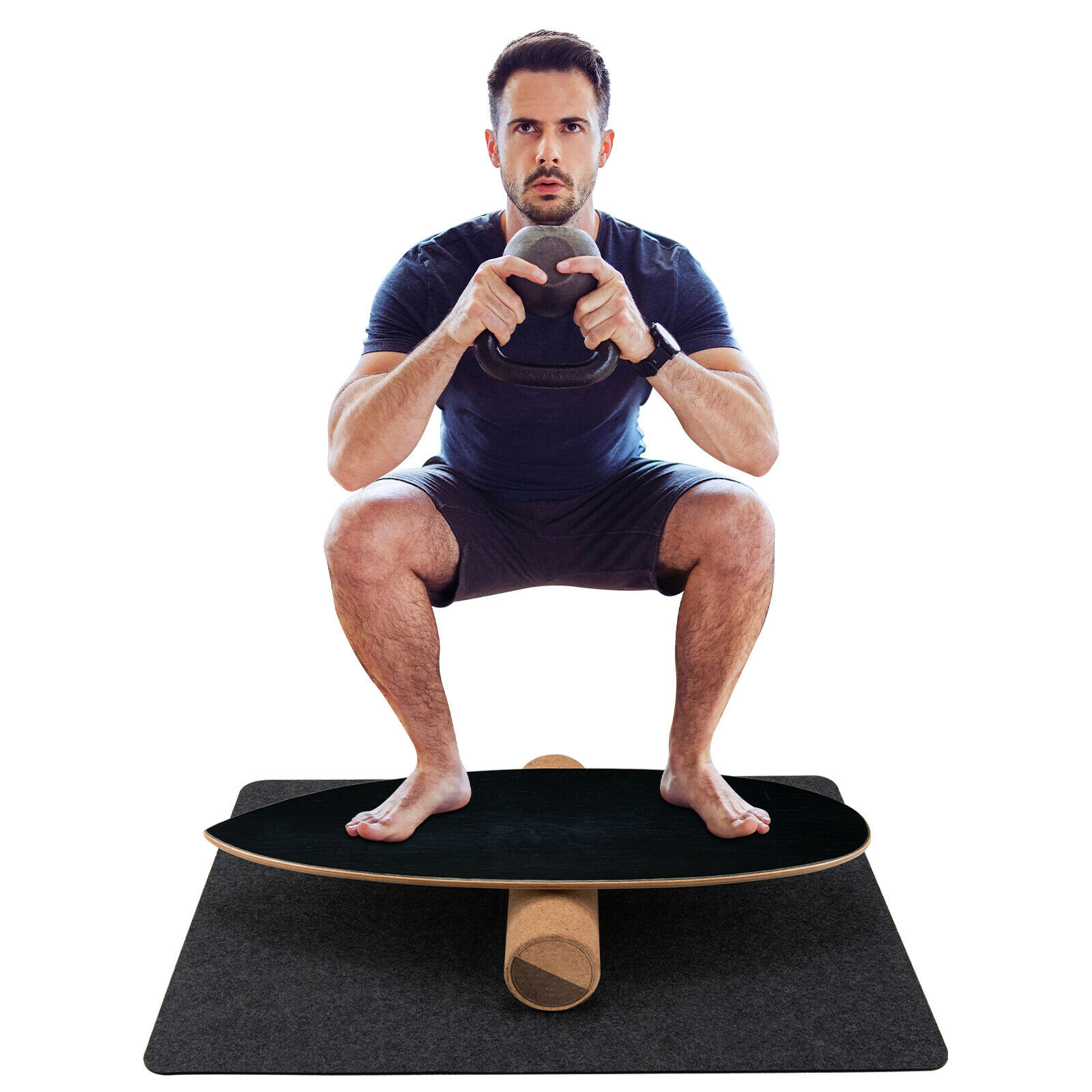 SUGIFT 500-lb Capacity 29.5-in Birch Wood and Cork Balance Board Trainer with Roller and Anti-Slip Mat