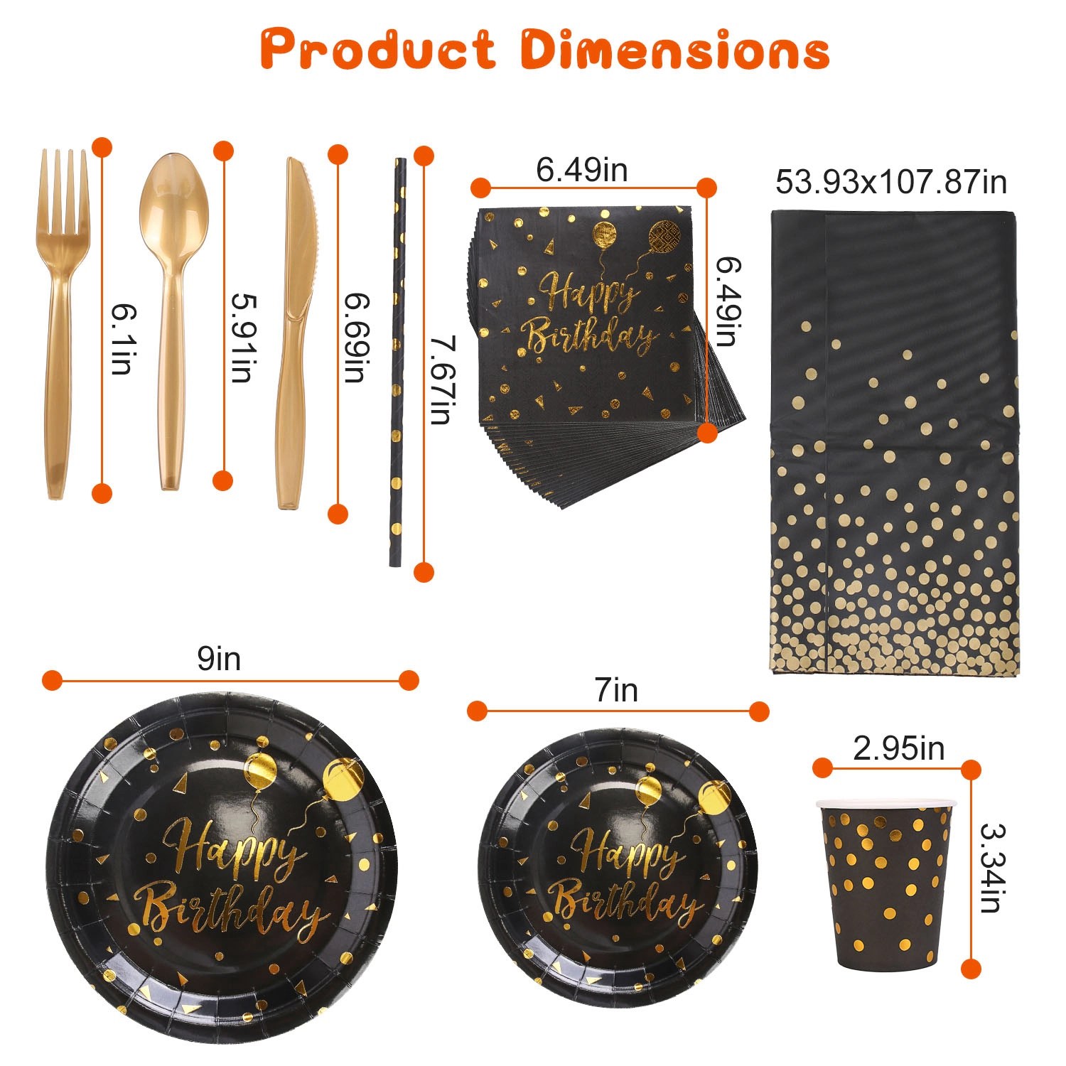 GBruno Black Gold Birthday Party Supplies Set