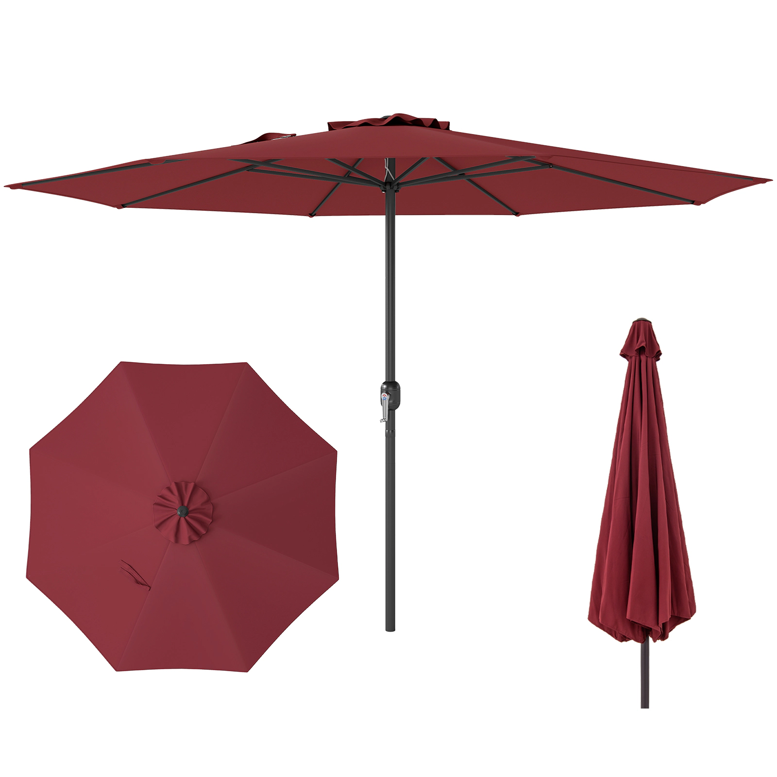 SUGIFT 12-Ft Patio Umbrella with Crank Handle and 8 Sturdy Ribs 12 x 8.2-in Canopy 6.9-ft Umbrella Rim Height Red