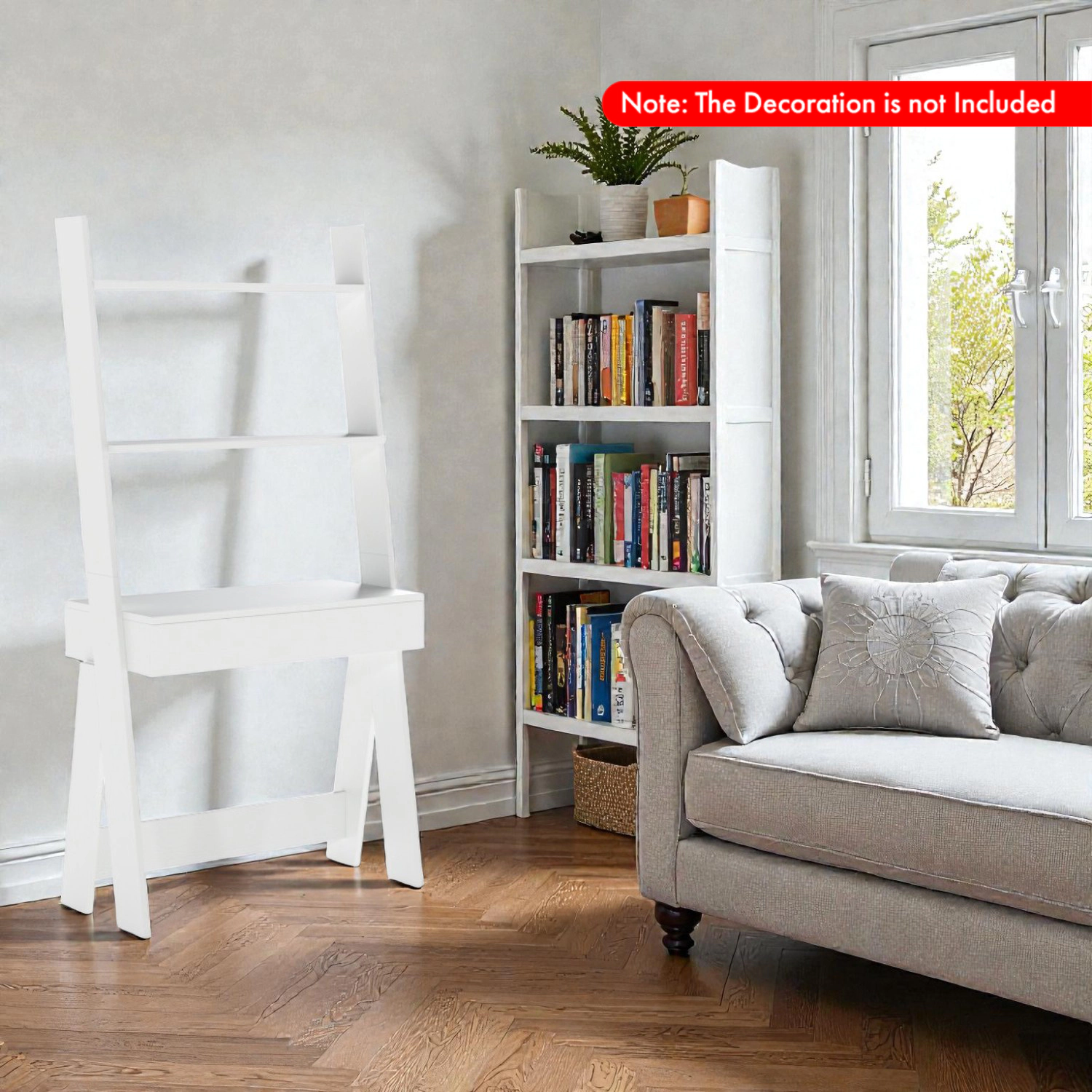 Hivvago Wall-Leaning Ladder Desk With Storage Drawer And Safety Anchor