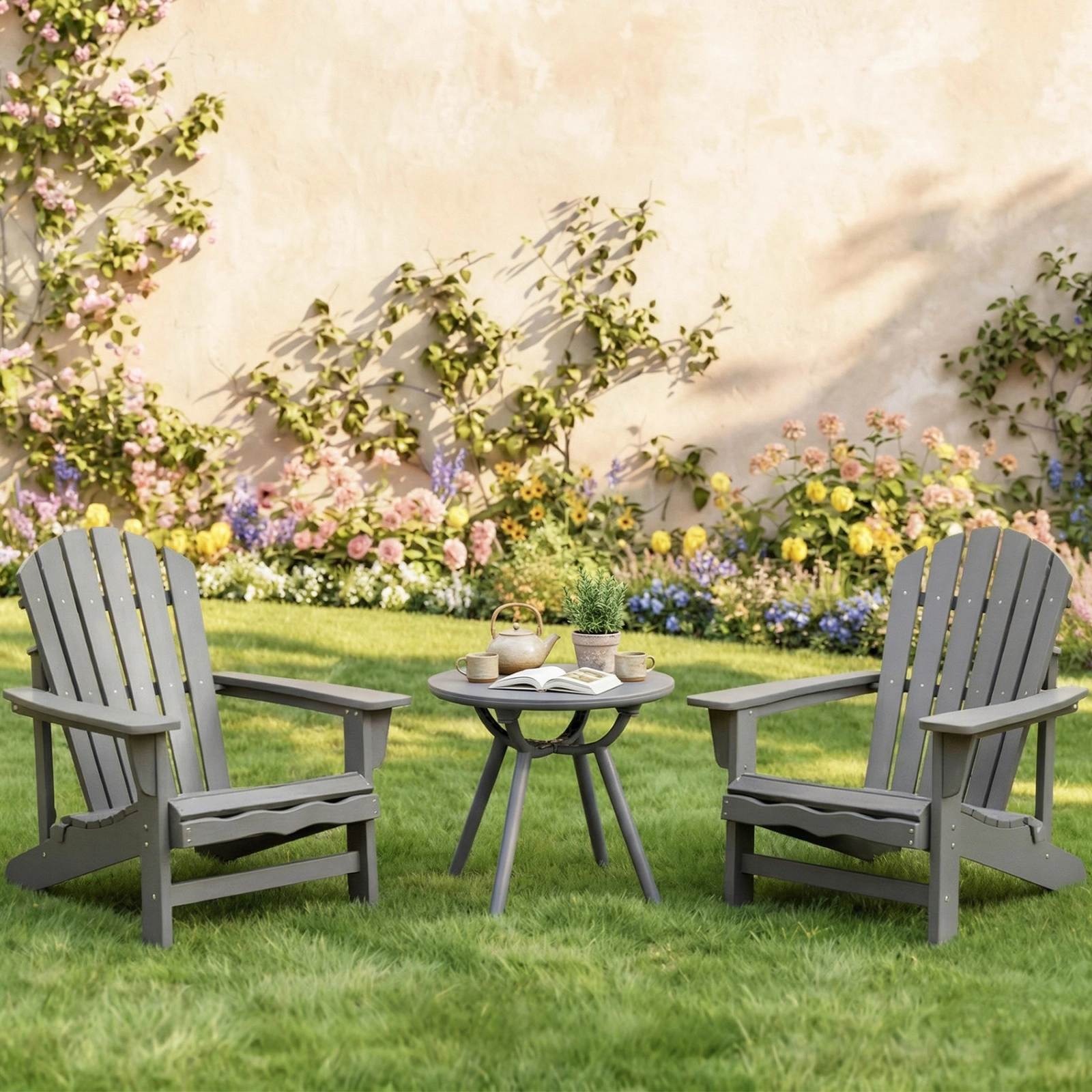 SUGIFT Gray 20-In Round Outdoor Side Table with Resin Top, 110-Lb Capacity