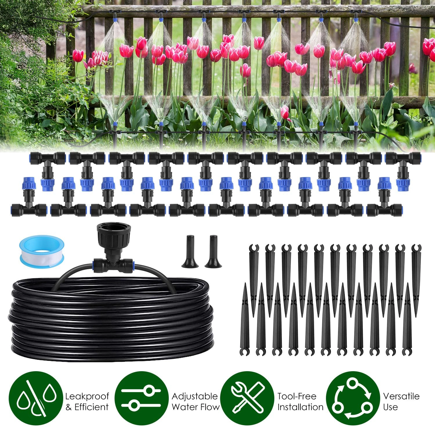 GBruno 75ft Drip Irrigation System With Misting Nozzles