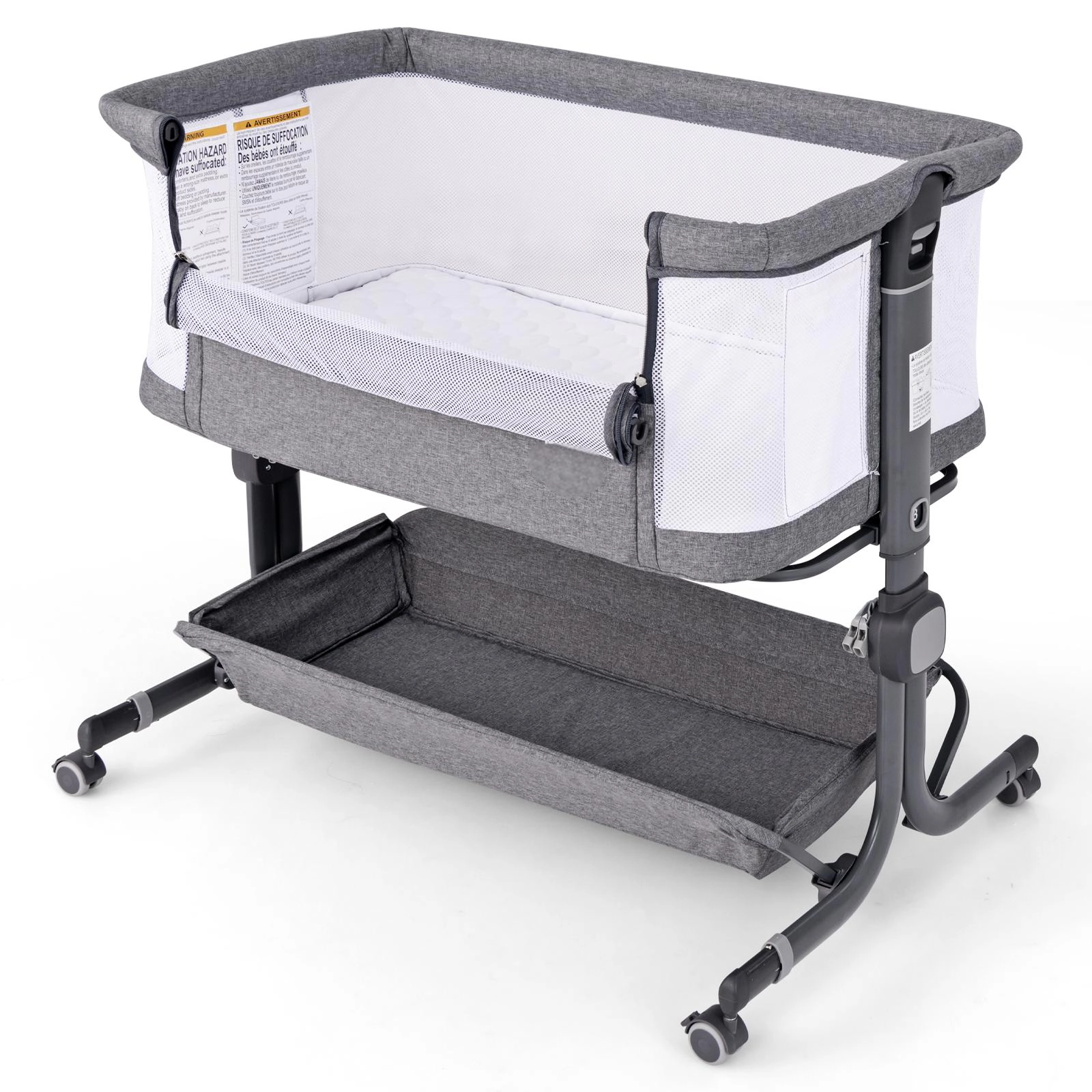 SUGIFT 3-in-1 Baby Bassinet Bedside Sleeper with 6-Position Adjustable Height 20-lb Capacity Ages 0-6 Months Gray