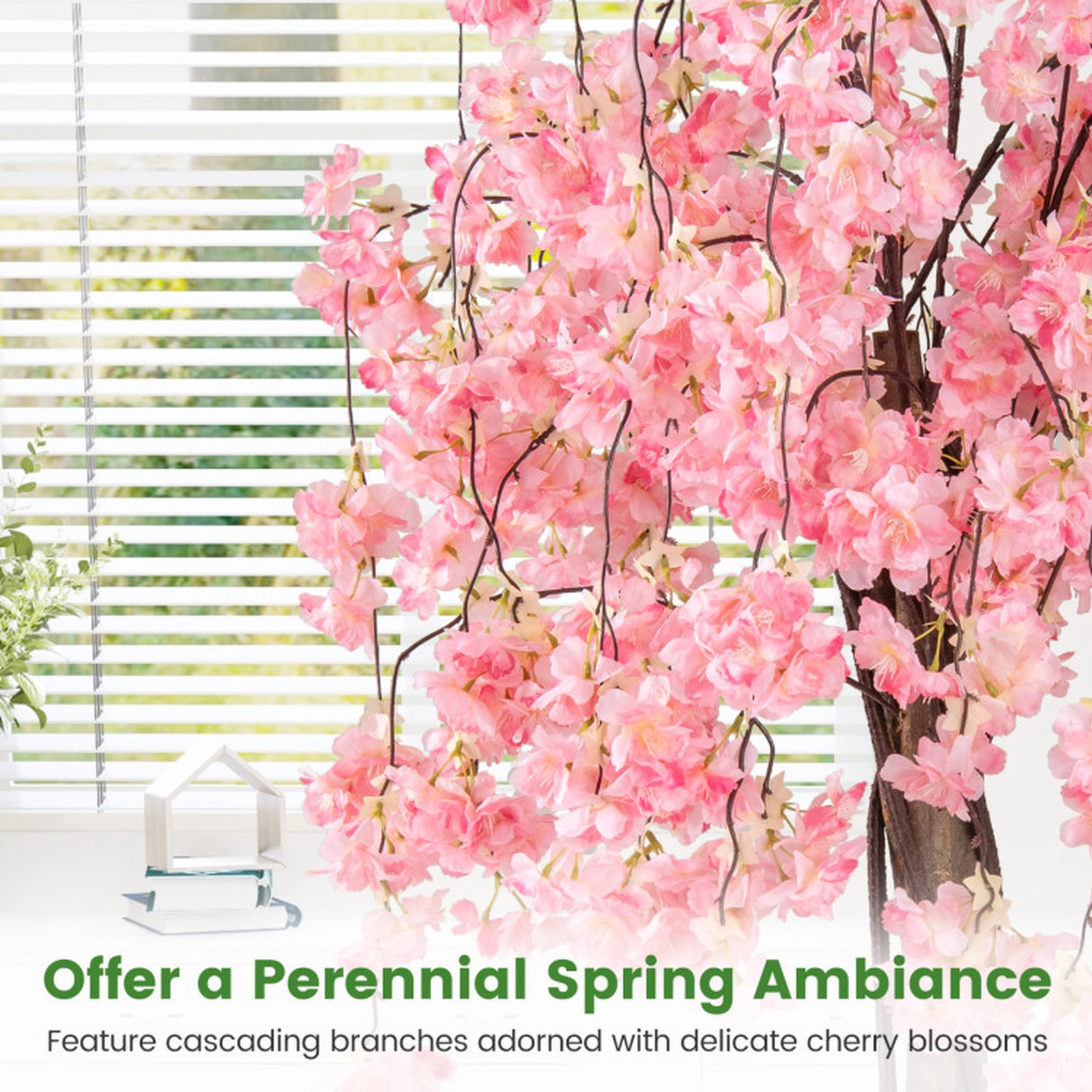 SUGIFT 5.5-ft Artificial Cherry Blossom Tree with Polyester Flowers and Solid Wood Trunks 65-in Tall 1-Pack Pink/White