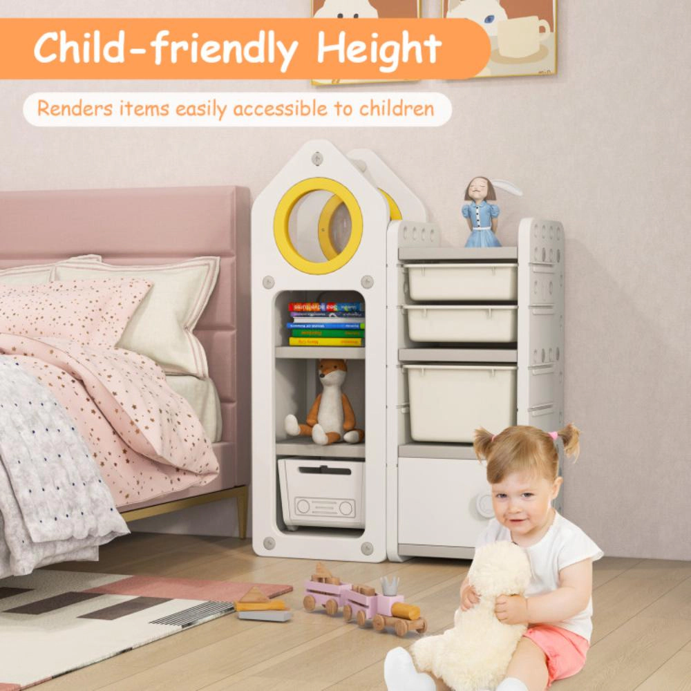 Hivvago Multipurpose Toy Chest and Bookshelf with Mobile Trolley for Bedroom-Gray