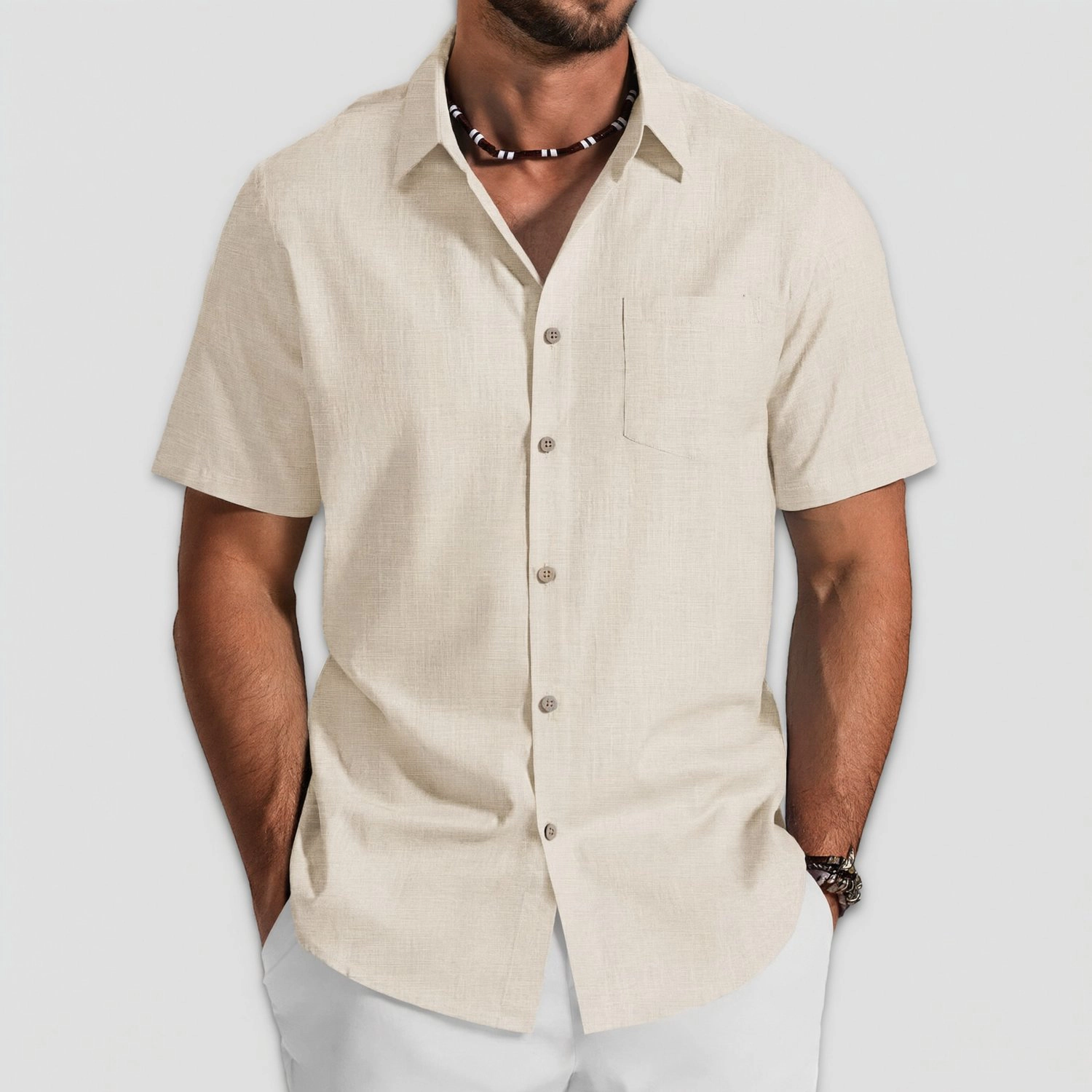 COOFANDY Mens Short Sleeve Button Down Shirt  Lapel Collar Pocket Casual Tops