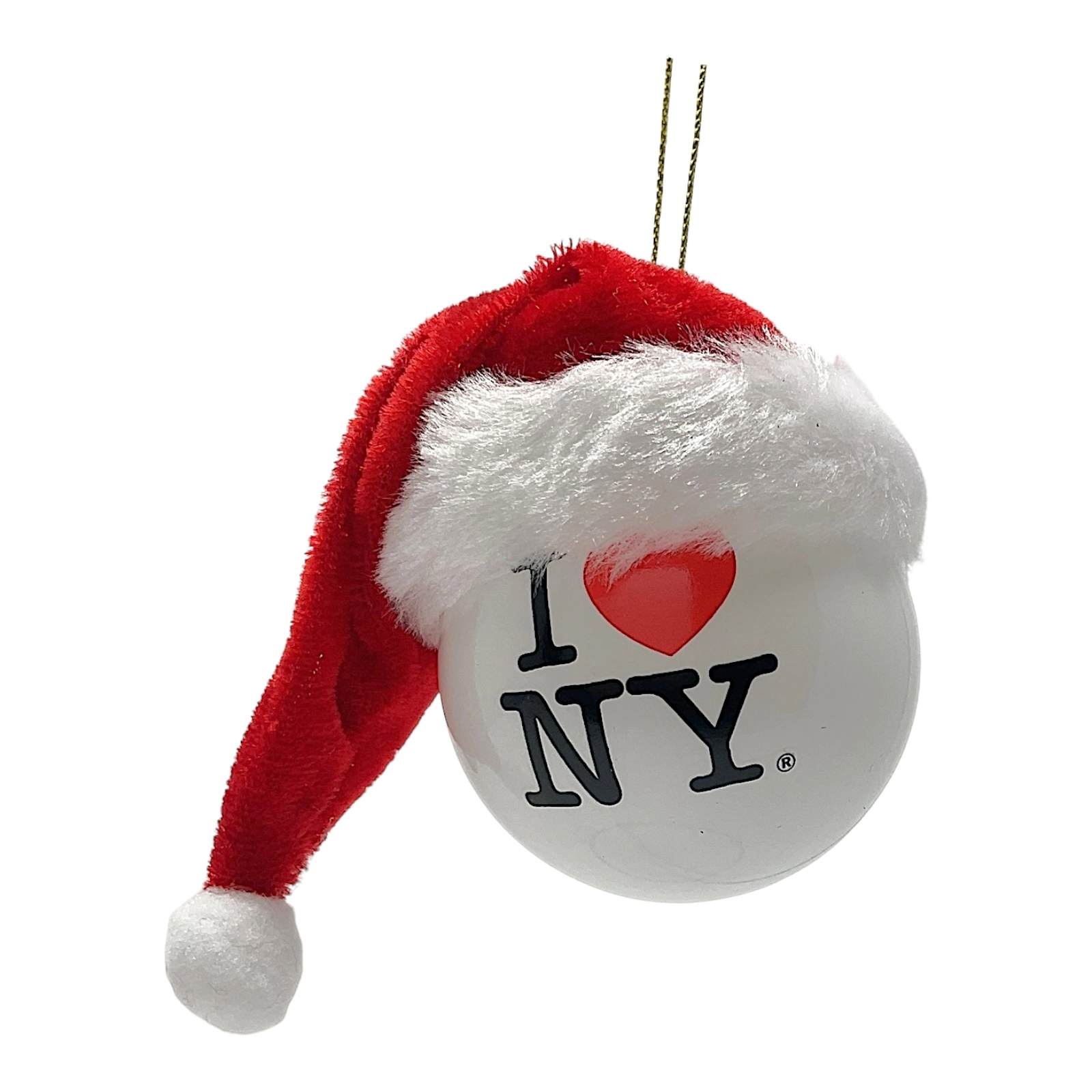 Kurt Adler I Love NY Ball with Fabric Santa Hat Plastic Christmas Tree Ornament 2.4 inch