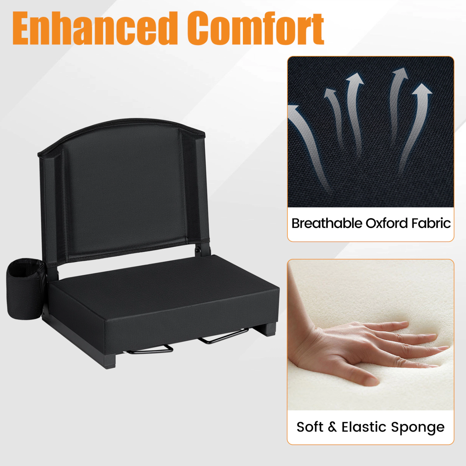 LJG Portable Folding Bleacher Chair with Thick Padded Cushion Removable Shoulder Strap