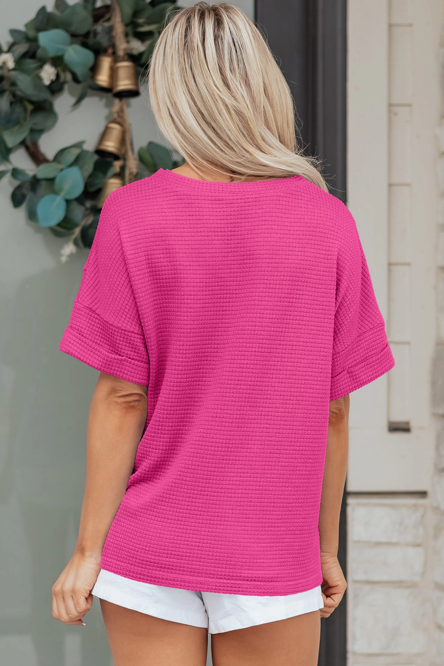 Threaded Pear Alexia Waffle Knit Short Sleeve Top