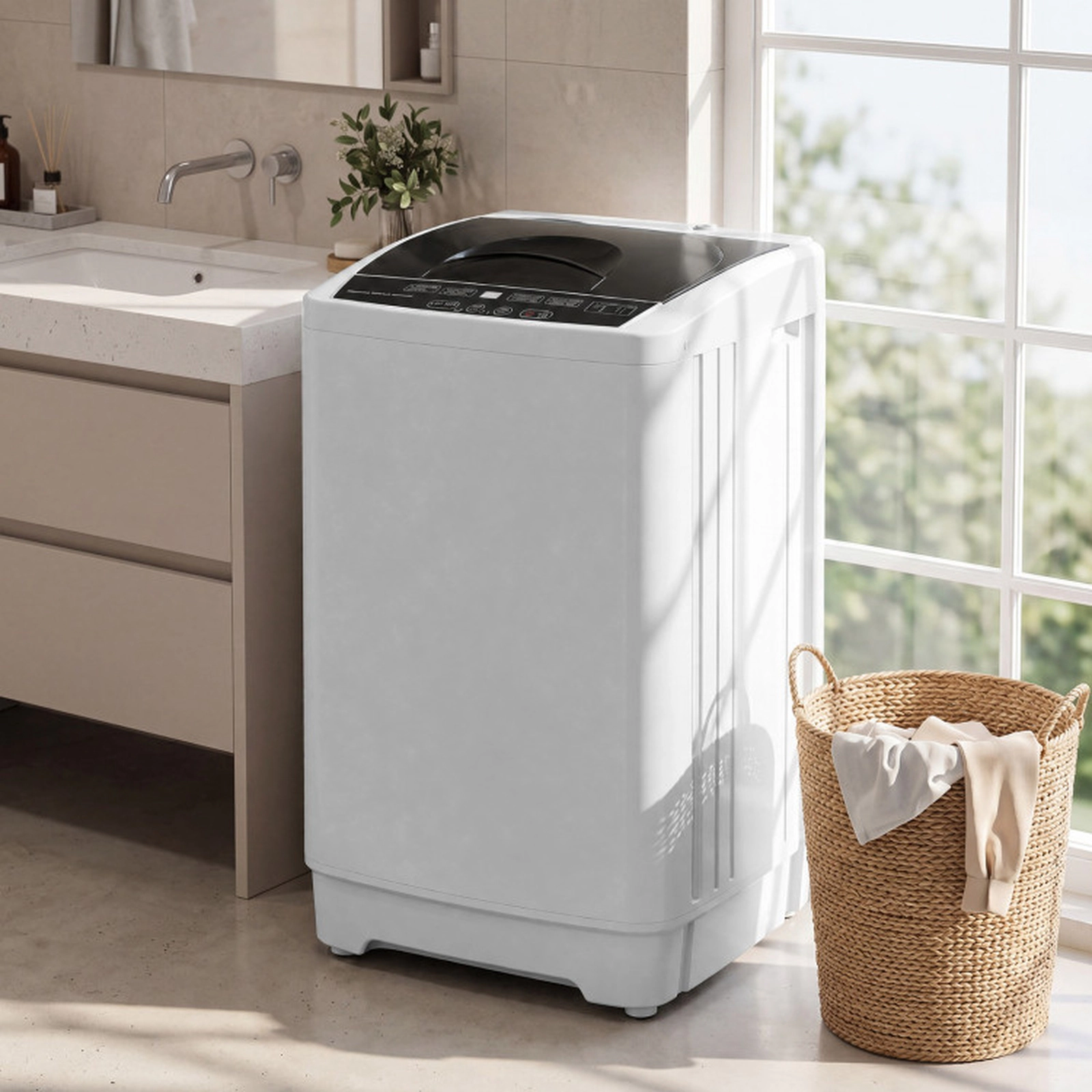 SUGIFT 9.93-lb Full Automatic Washing Machine with Honeycomb Stainless Tub and Female Thread 15 Adapter