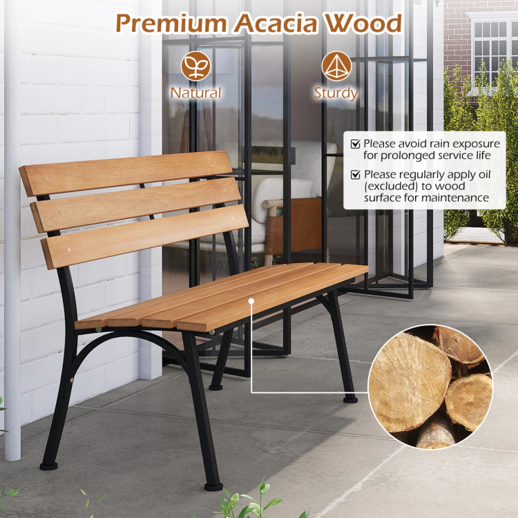 Hivvago 47 Inch Outdoor Acacia Wood Bench With Metal Frame And Slatted Seat