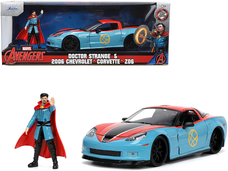 Jada 2006 Chevrolet Corvette Z06 Red and Blue with Doctor Strange Diecast Figurine "Avengers" "Marvel" Series