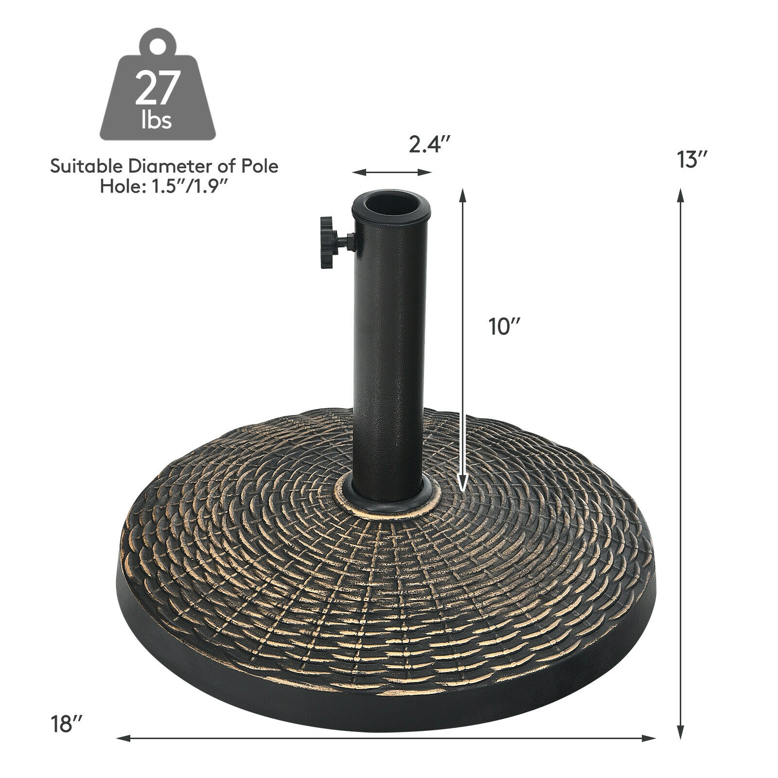 Slickblue Outdoor Umbrella Base 18 Inch Bronze Resin Steel Weighted Stand Patio Deck Garden
