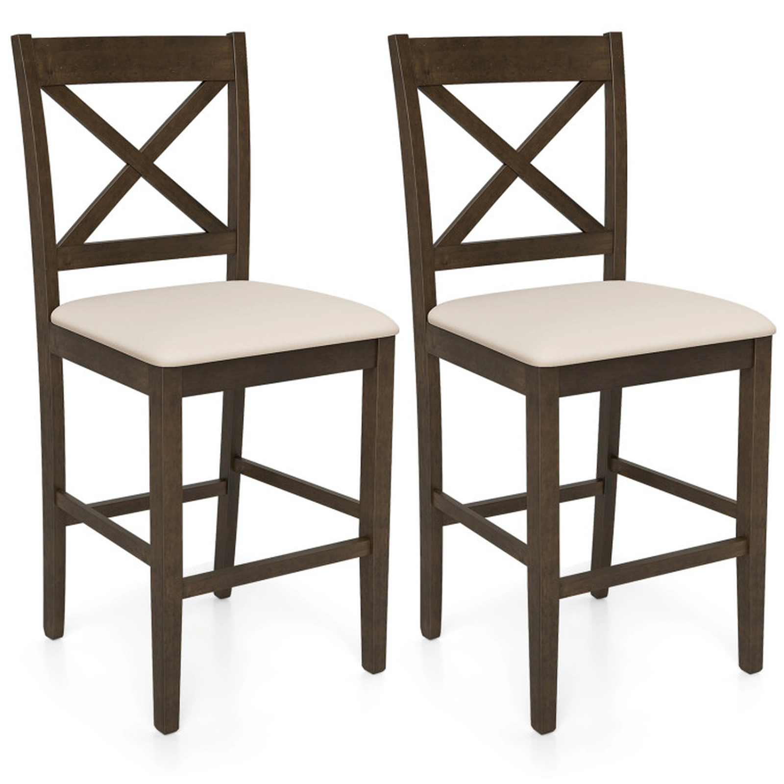 SUGIFT X-Back Counter-Height Bar Stools with Upholstered Cushioned Seats 330-lb Capacity Dark Brown and Cream