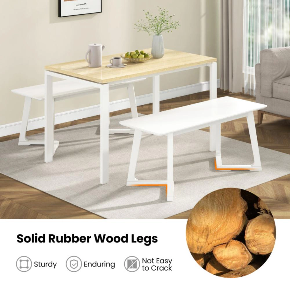 Hivvago 42 Inch Modern Entryway Bench Long Dining Bench with Rubber Wood Legs-White