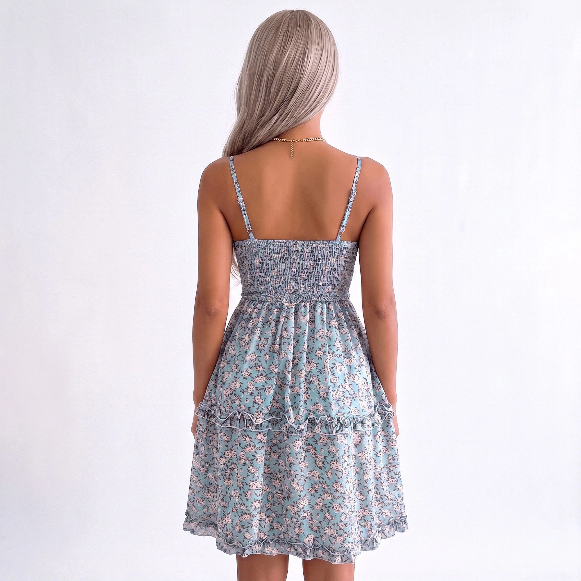 Anna-Kaci Women's Floral Tie Front Cutout Smocked Ruffle Tiered Dress