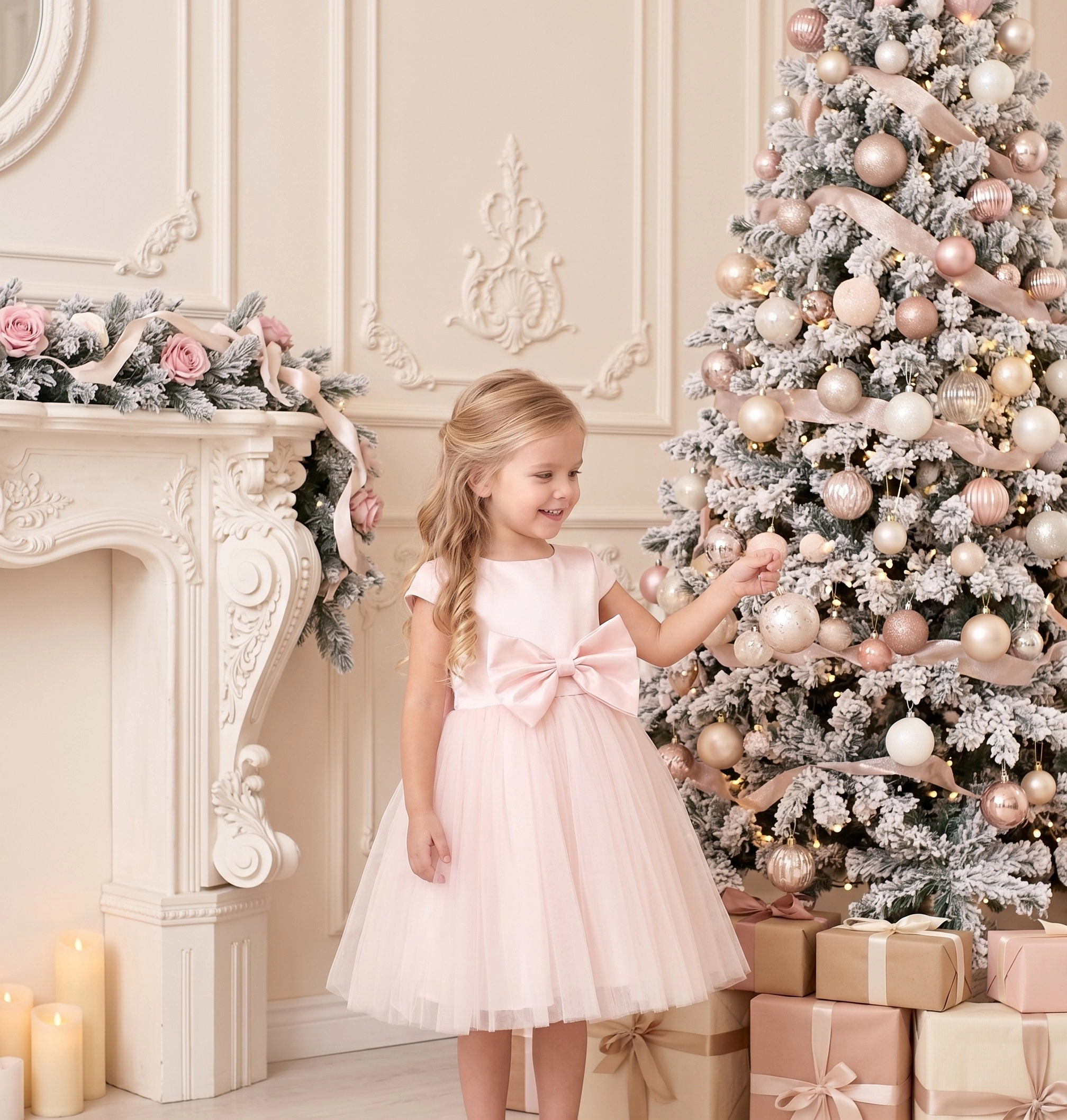 2Bunnies Girls' 3T-10Y Toddler Satin A-Line Bow Tulle Flower Girl Dress