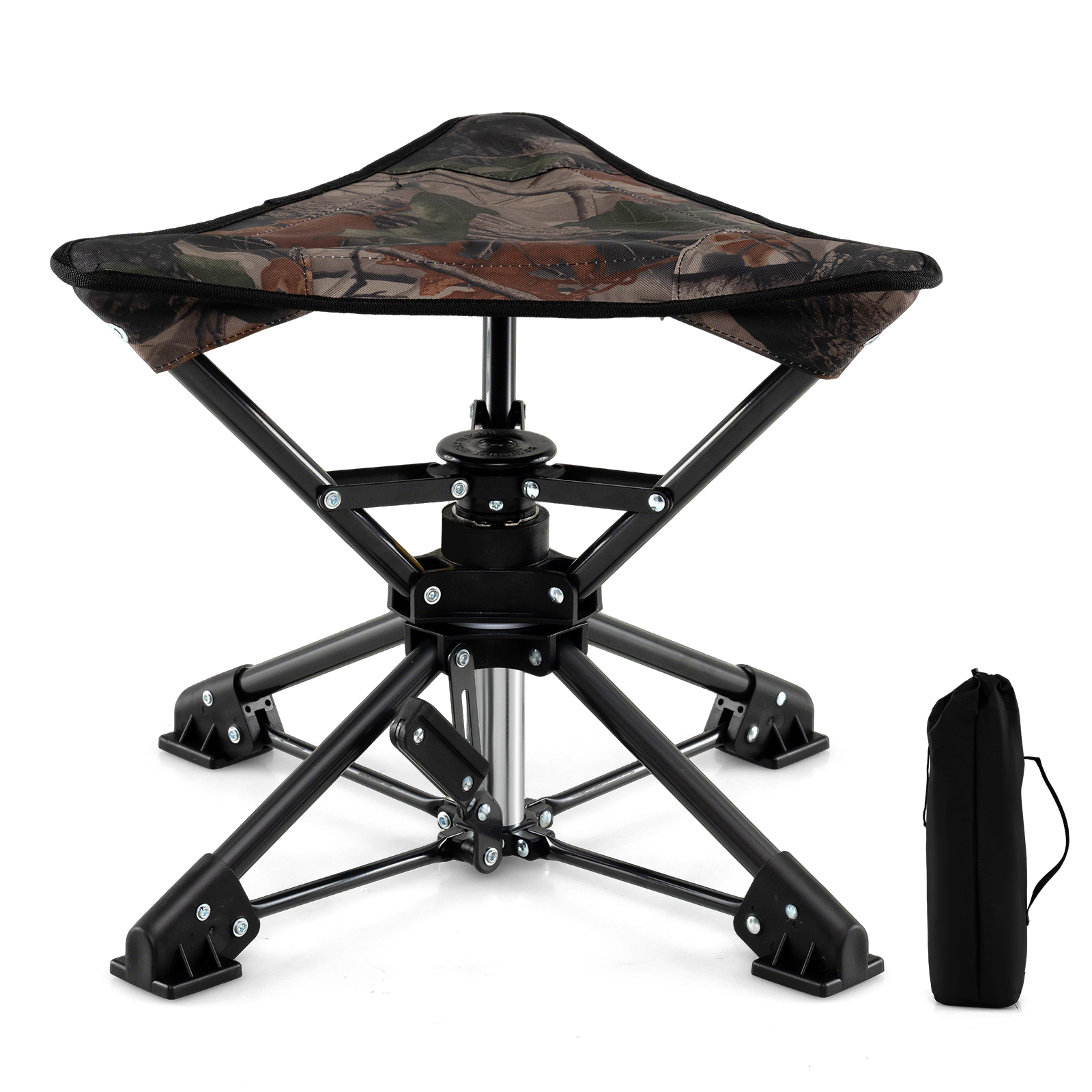 SUGIFT Camouflage 360-Degree Swivel Folding Camping Stool with Carry Bag 17-in W 14.5-in H 330-lb Seat Capacity