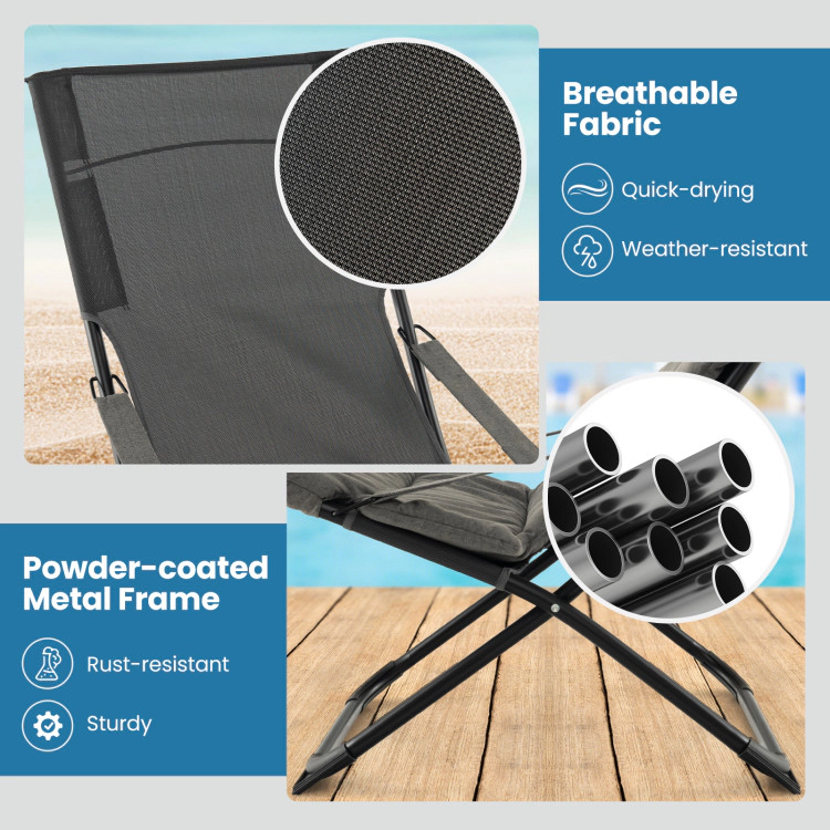 Hivvago Patio Folding Sling Chair With Ottoman Footrest And Removable Cushion-Gray