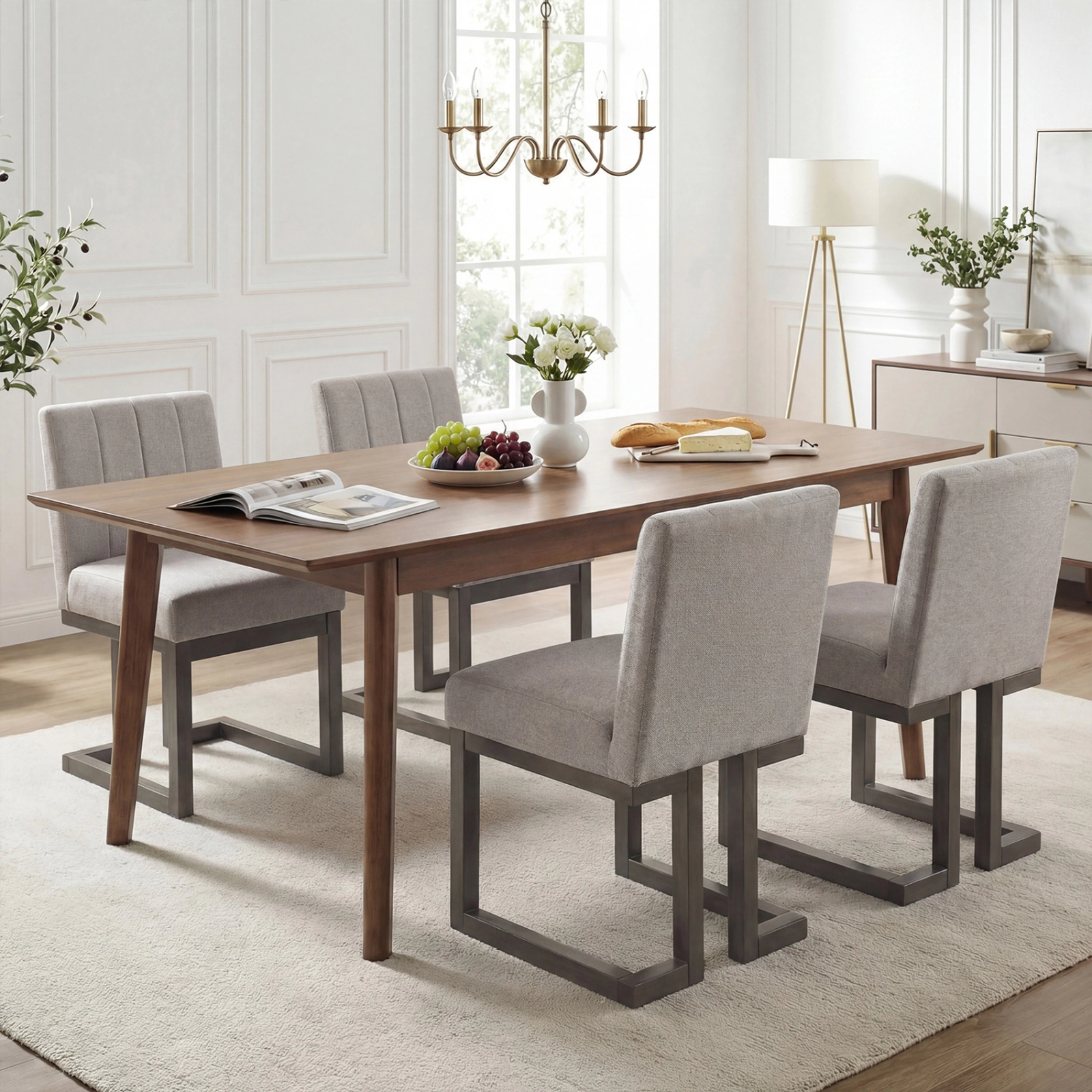 SUGIFT Modern Farmhouse 5.5 Thickened Padded Seat 330-lb Set of 4 Fabric Dining Chairs