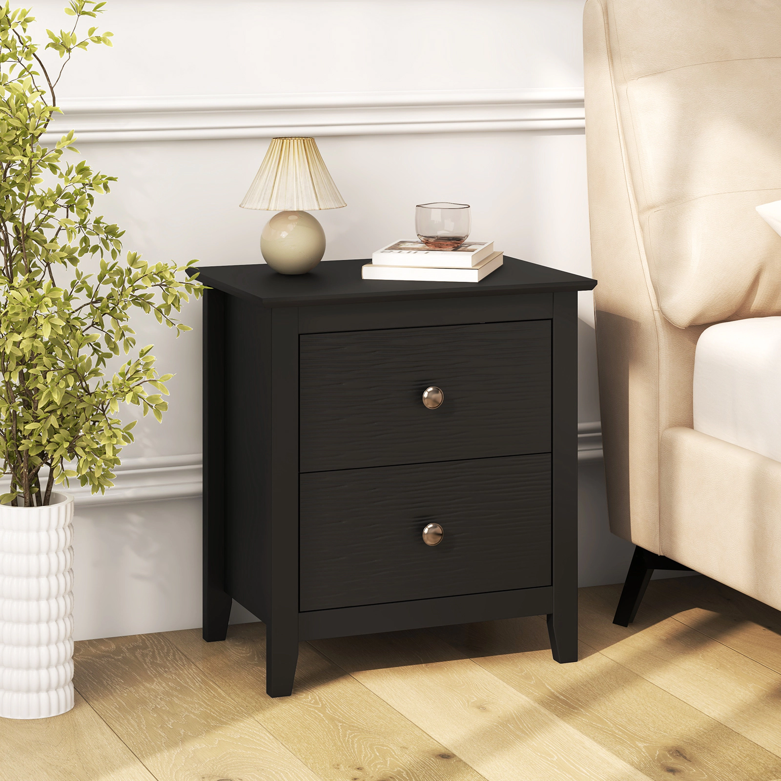Hivvago Modern Nightstand with 2 Drawers for Small Spaces
