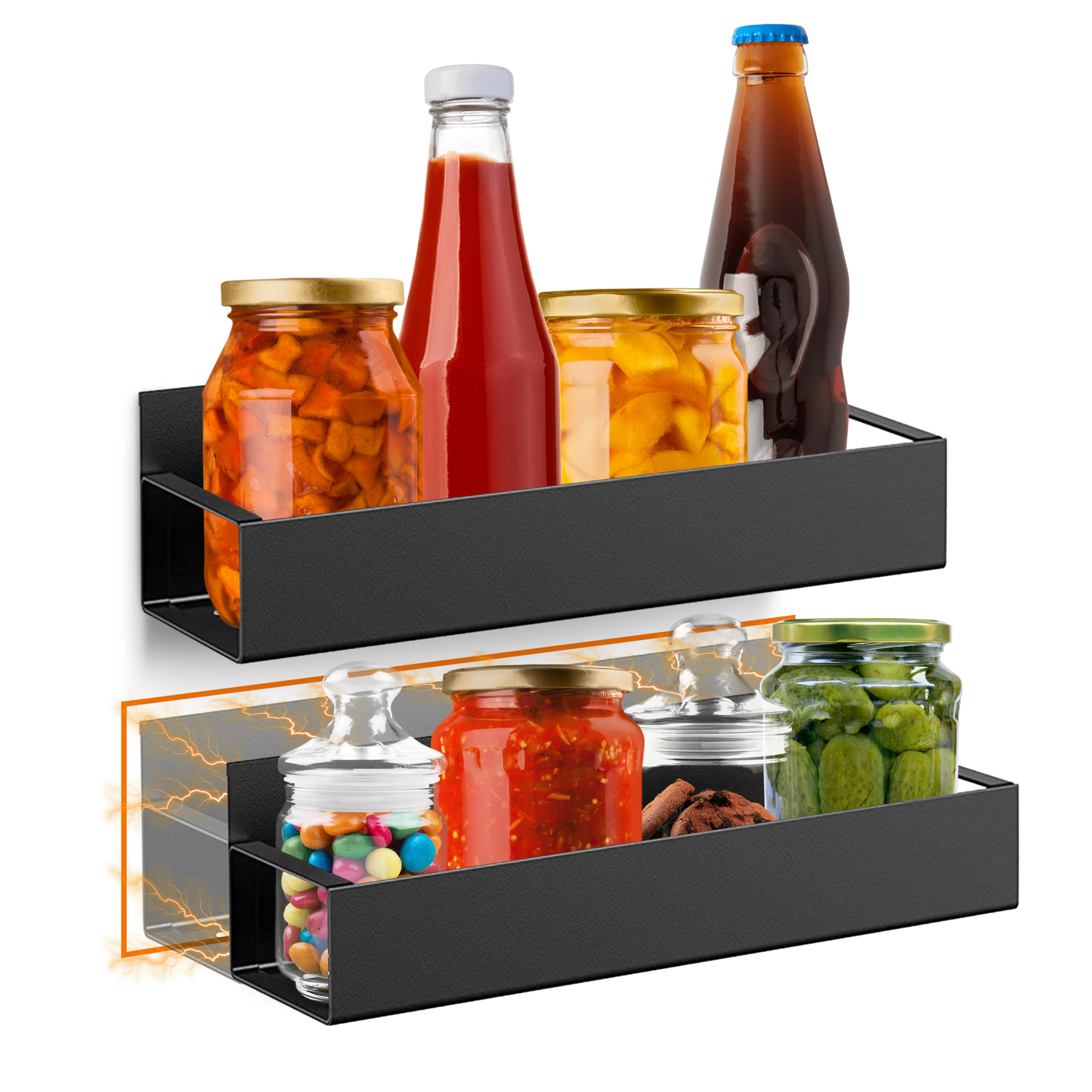 Cheer Collection Set of 2 Magnetic Spice Storage Organizers with Heavy-Duty Metal Shelves