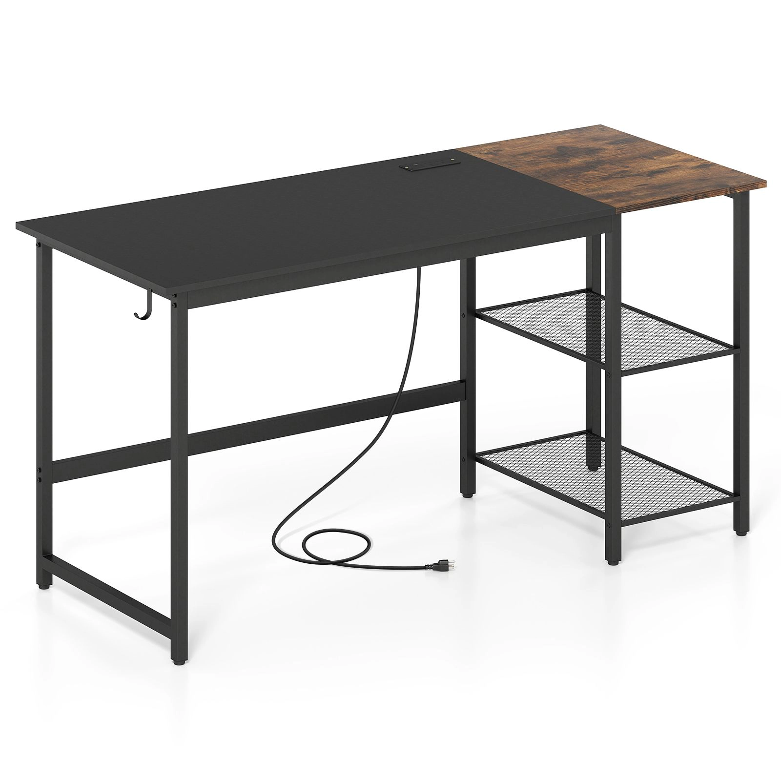 SlickBlue Home Office Desk with Metal Frame and Storage Shelf