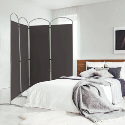 SUGIFT Gray 4-Panel Folding Room Divider Partition Screen with Curved Base and 87-in by 74-in Coverage