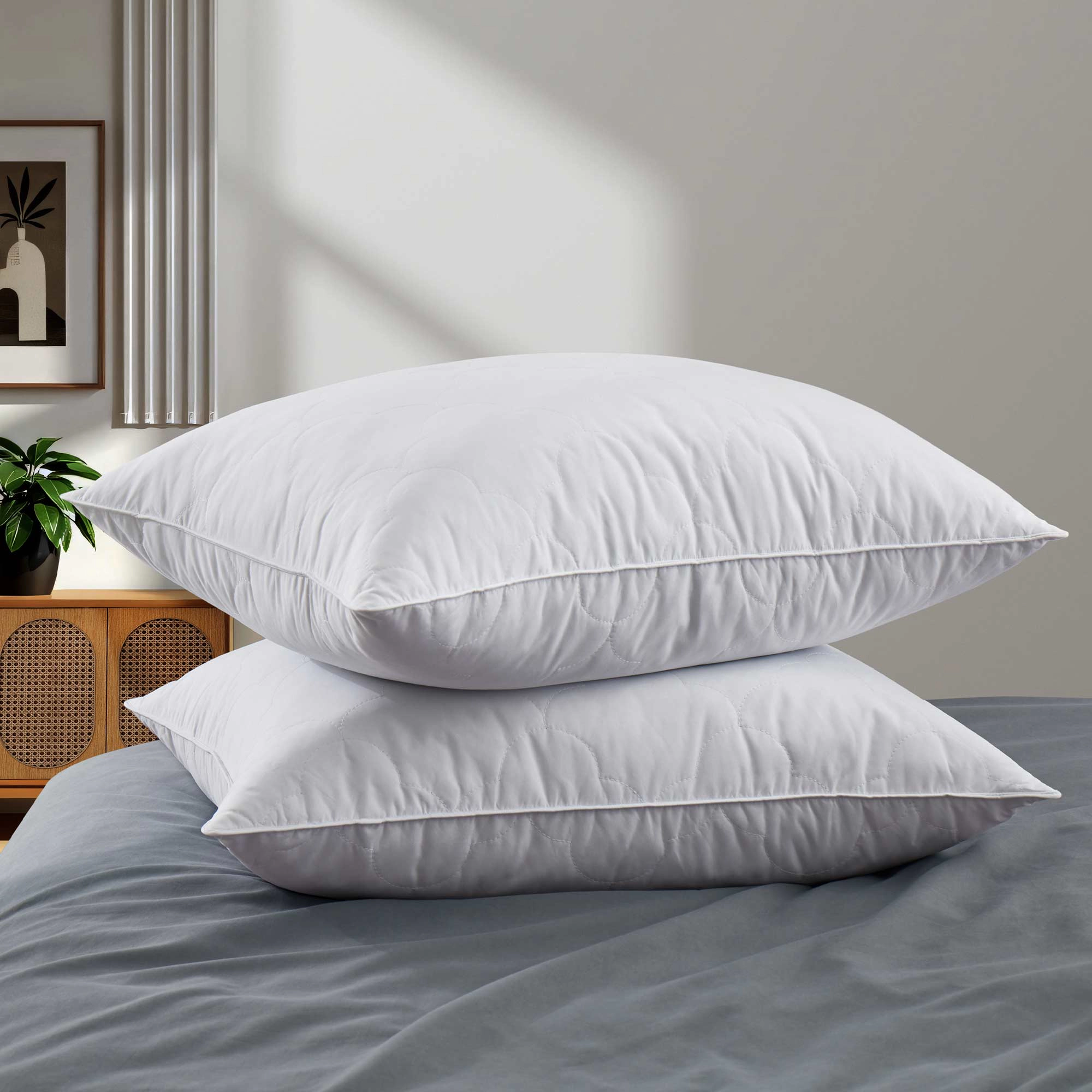 PeaceNest Goose Feather Pillow with Cloud Quilting,Medium Support,Set of 2