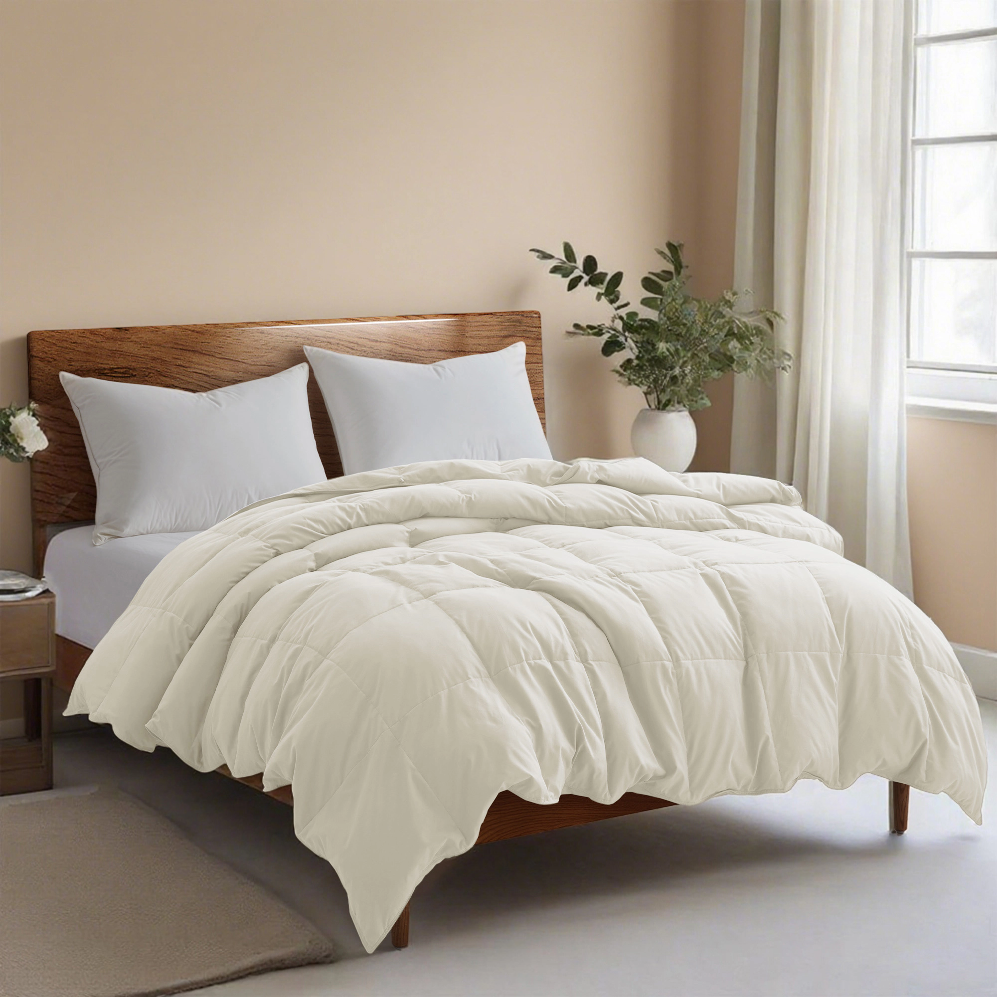 Unikome Luxury All-Season White Goose Down Feather Fiber Comforter - Medium Weight & Fluffy Duvet