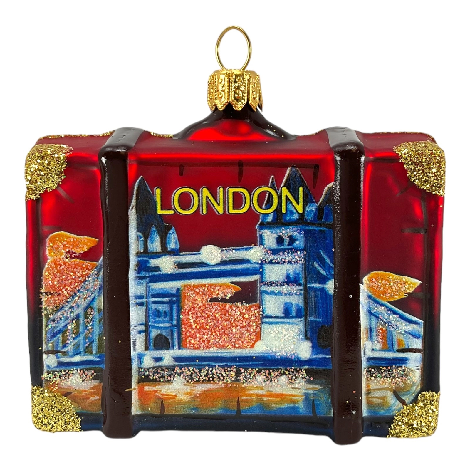Pinnacle Peak Trading Company England Travel Suitcase Polish Glass Christmas Ornament London UK