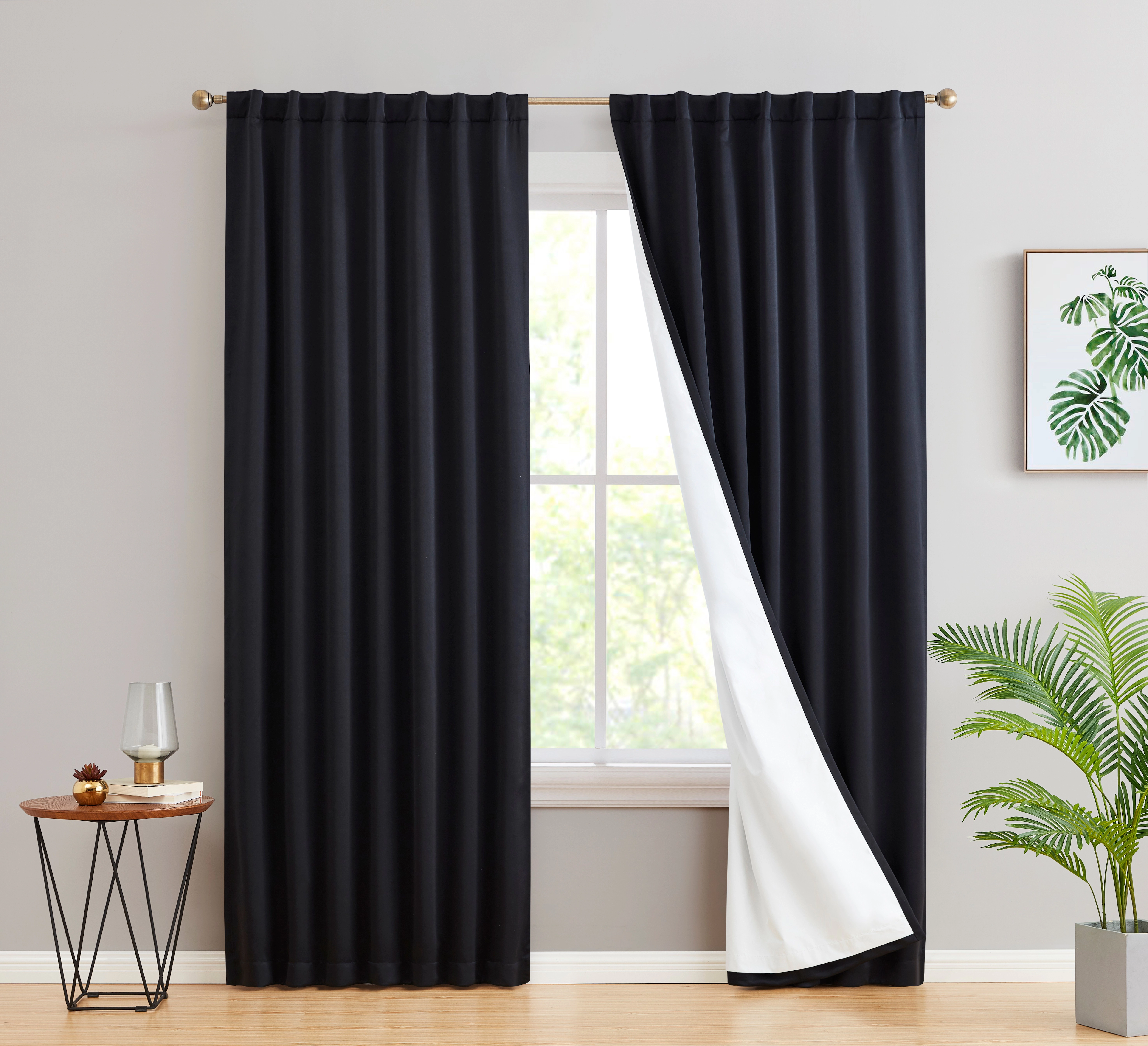 HLC.ME Hamilton 100% Complete Blackout Lined Drapes Thick Heavy Insulated Rod Pocket Back Tab Curtains - Set of 2