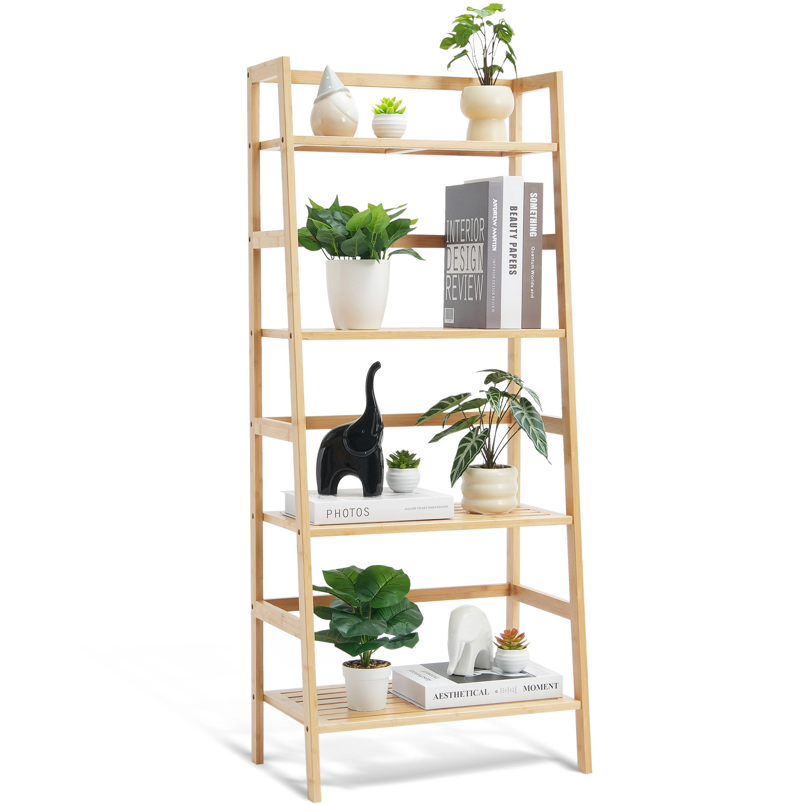 HONGGE Bamboo Bathroom Shelf Display Rack Organizer Freestanding Flower Plant Stand