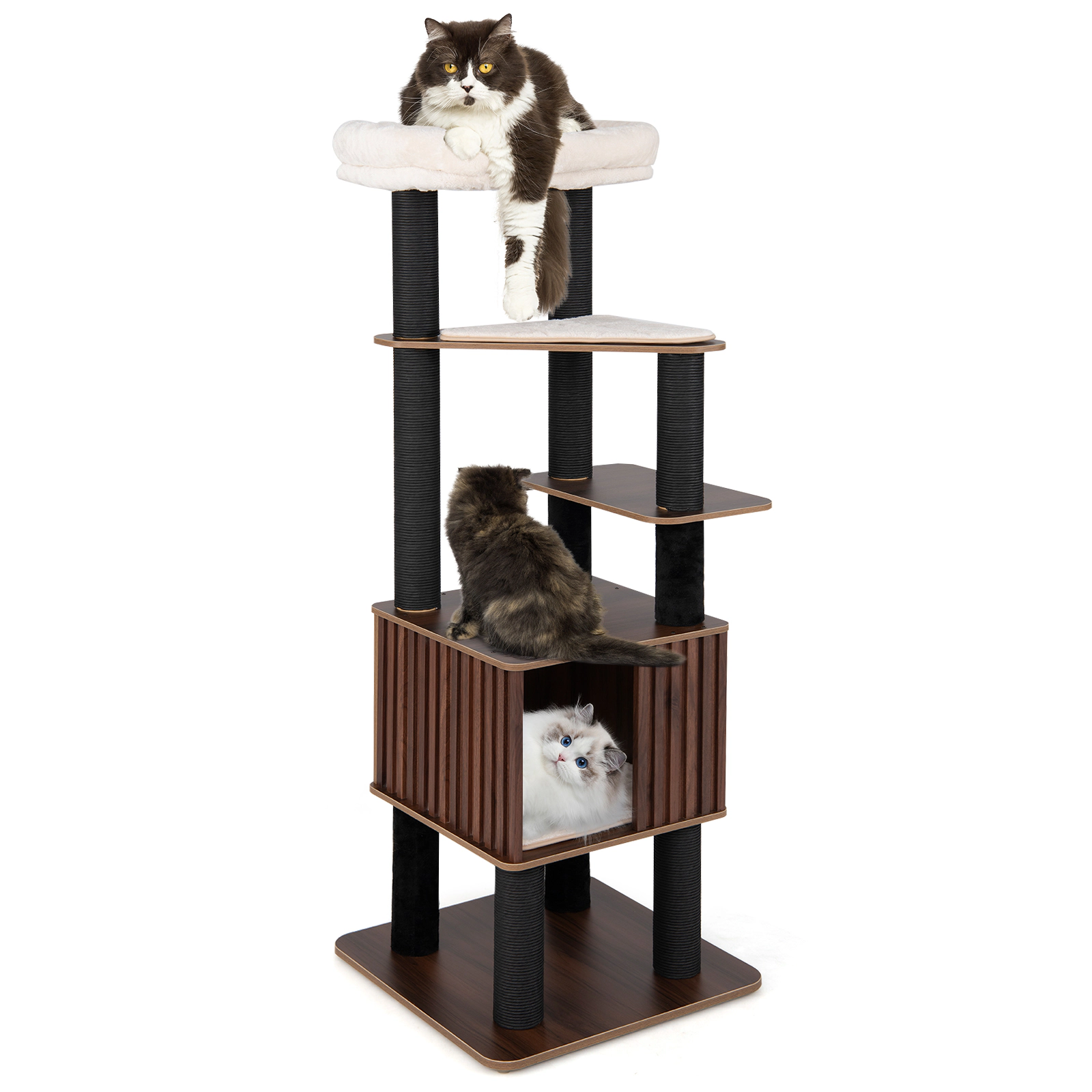LJG Wooden Cat Tower Top Perch with Soft Padding
