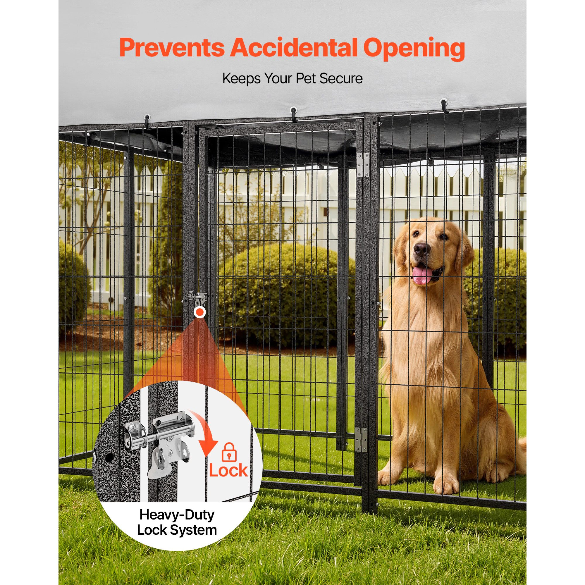HONGGE 7.87 x 3.94 x 5.4 ft Outdoor Dog Kennel with Waterproof UV-Resistant Roof and Secure Lock for Large Dogs