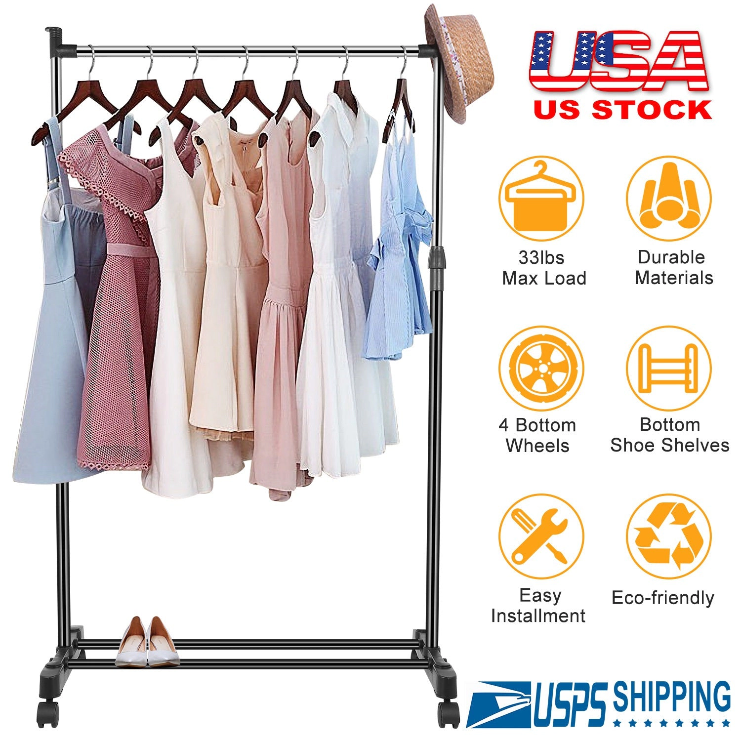 GBruno Adjustable Rolling Garment Rack With Shelf