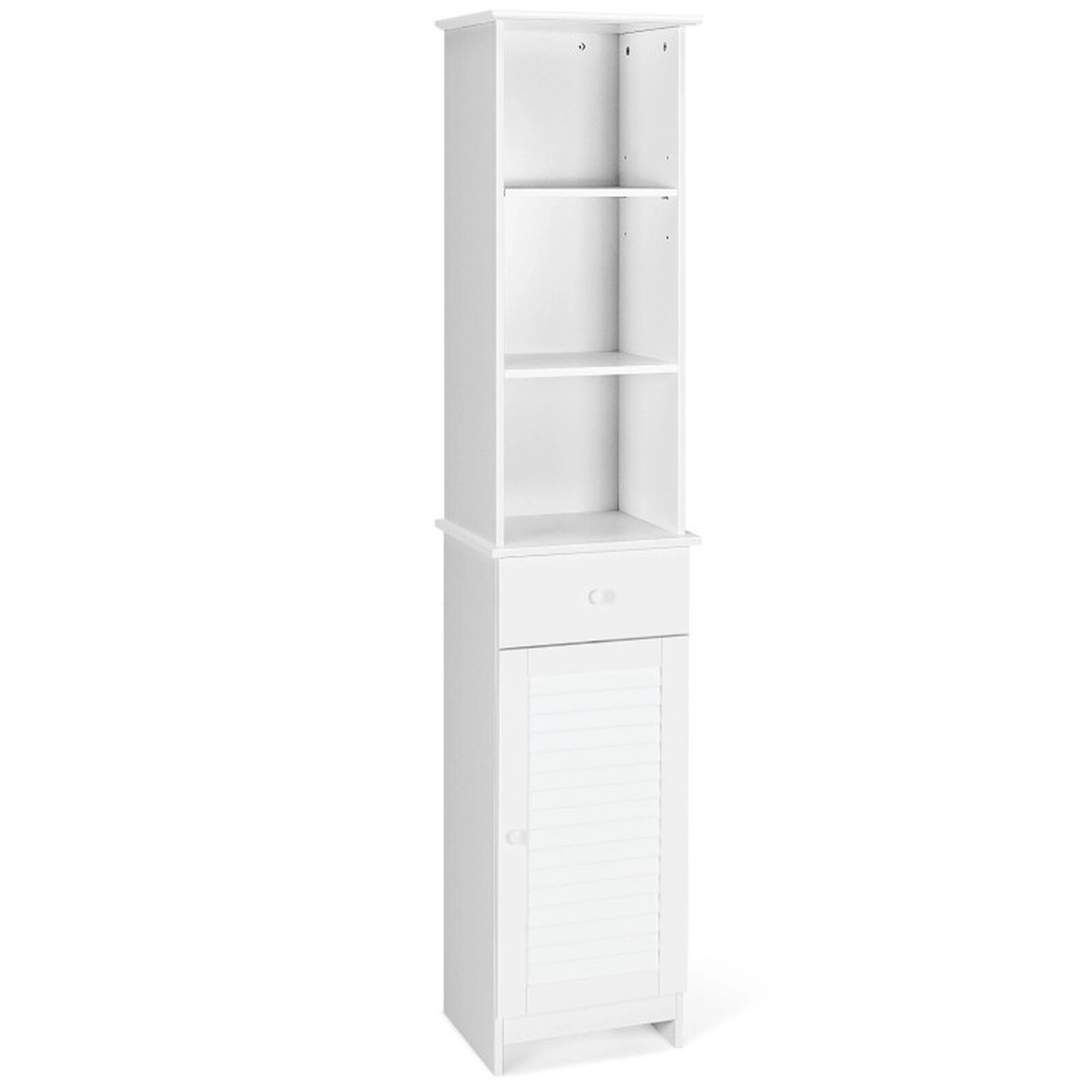 SUGIFT Tall Drawer 3 Open Shelves Freestanding Bathroom Storage Cabinet 13.5-in x 12-in x 64.5-in 22-lb per Shelf White