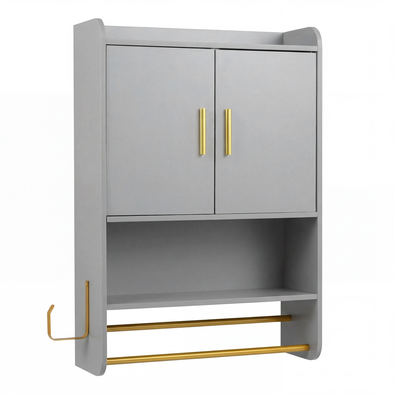 SUGIFT 2-Door Double Towel Bars 3-Height Shelf Bathroom Medicine Cabinet 21.5-in x 8-in x 31.5-in 22-lb per Tier Gray