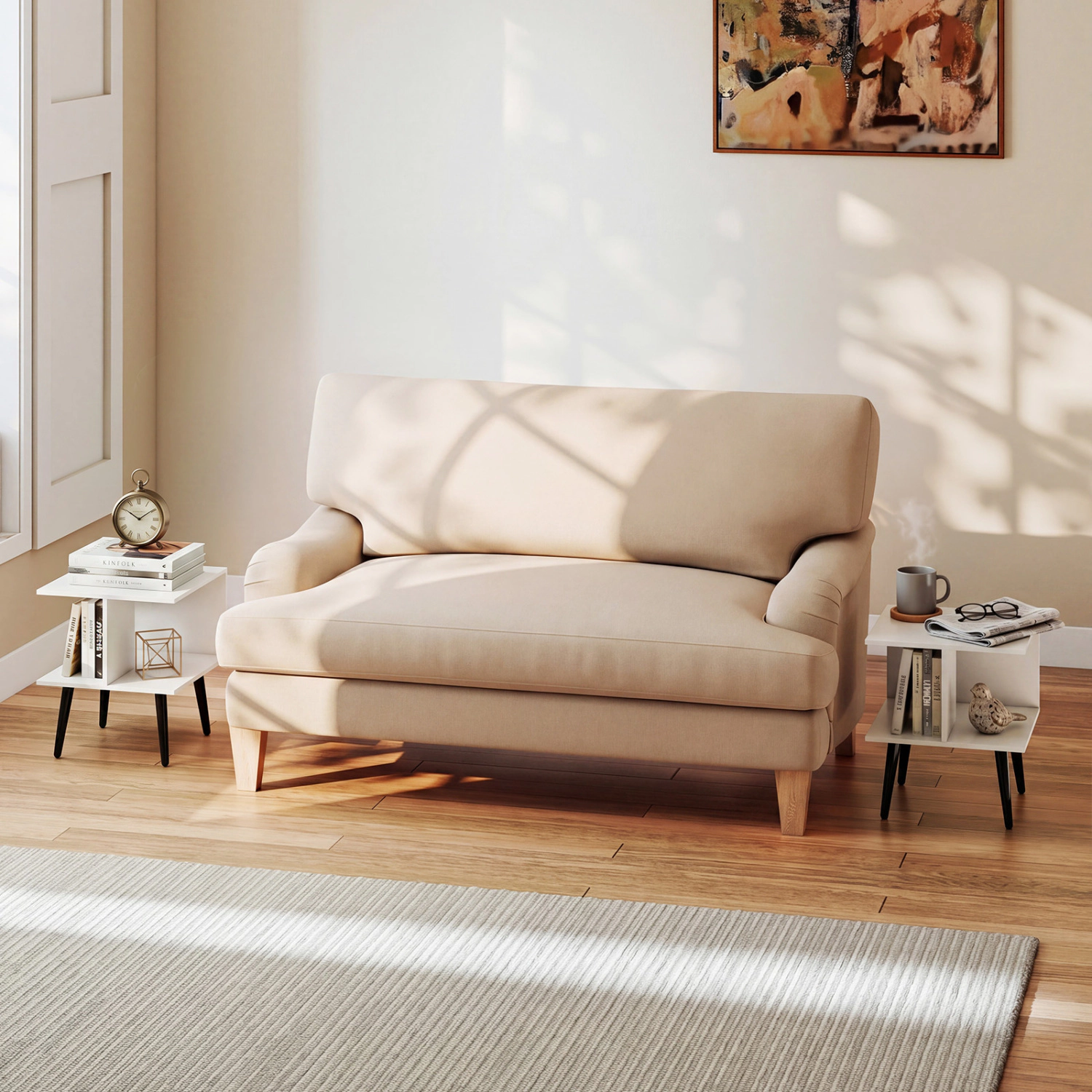 SlickBlue Modern End Table with 2 Compartments and Metal Legs