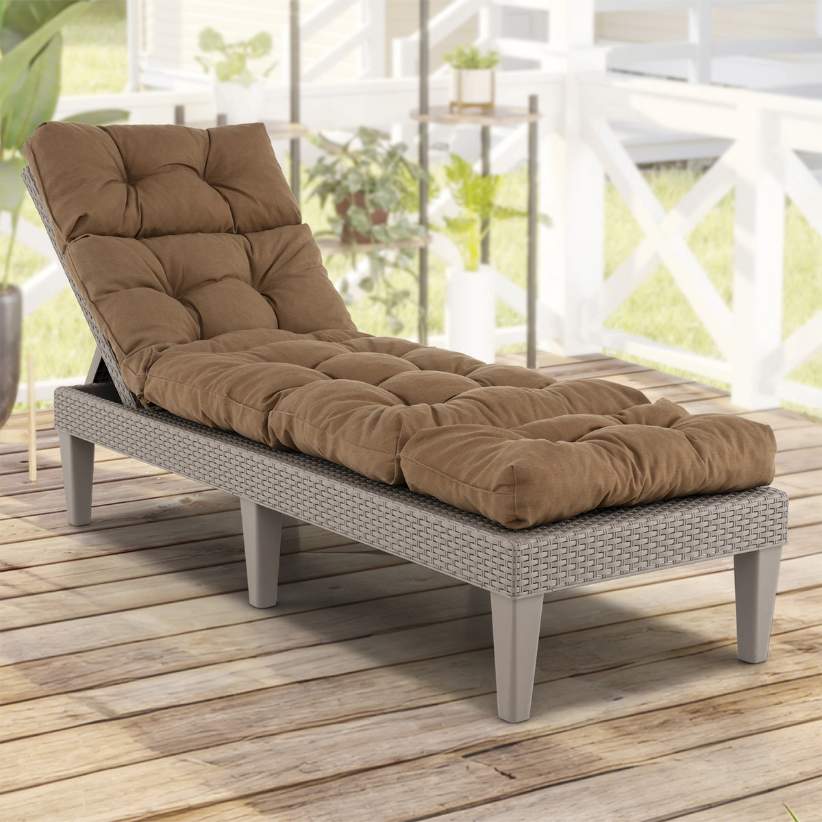 SUGIFT Outdoor Lounge Chaise Cushion with String Ties 73-in Long 4-in Thick Polyester Cotton Garden Poolside Brown