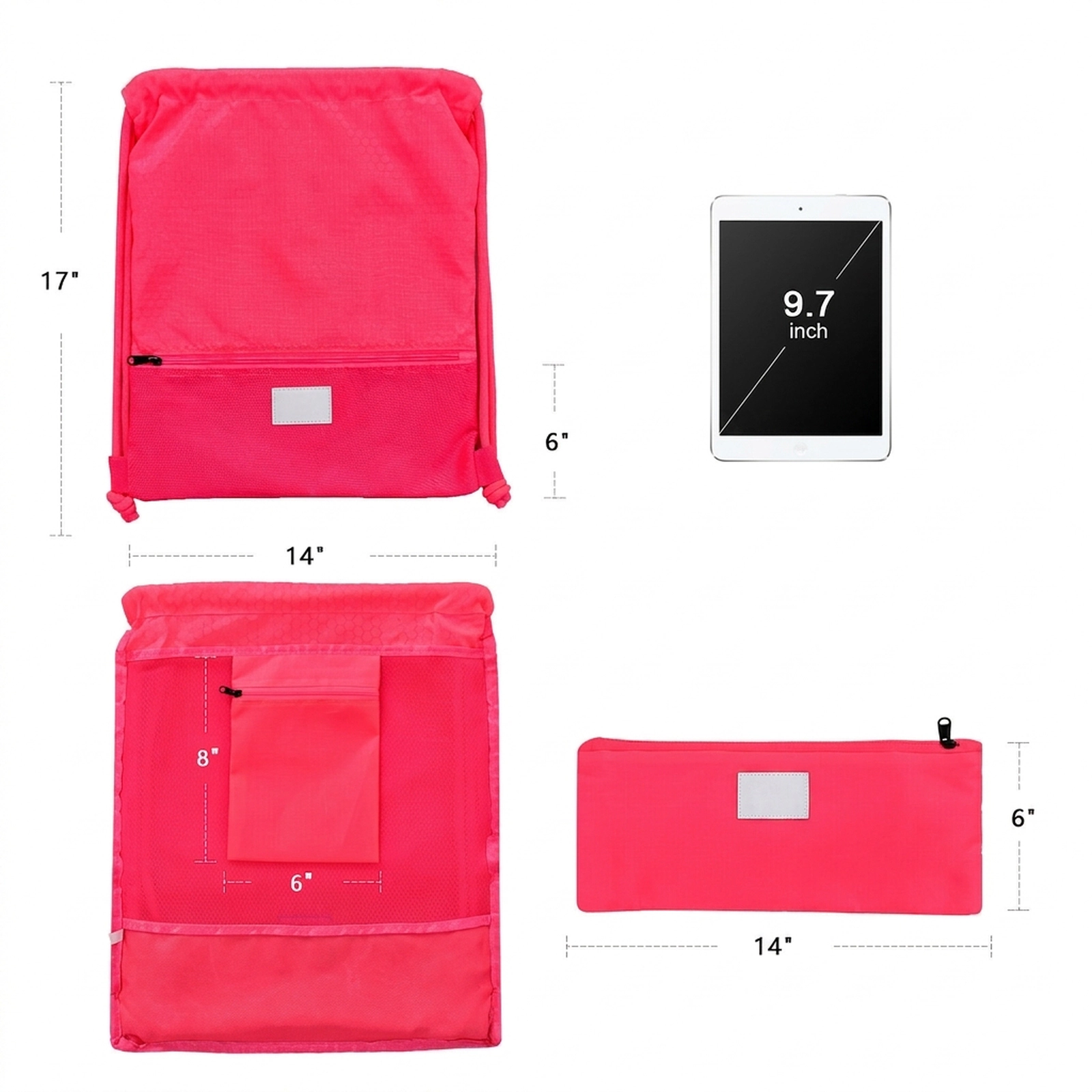 SUGIFT Padded Straps Breathable Mesh Back Zippered Drawstring Gym Sack Backpack 17-in x 14-in 14-in x 6-in Pouch Pink