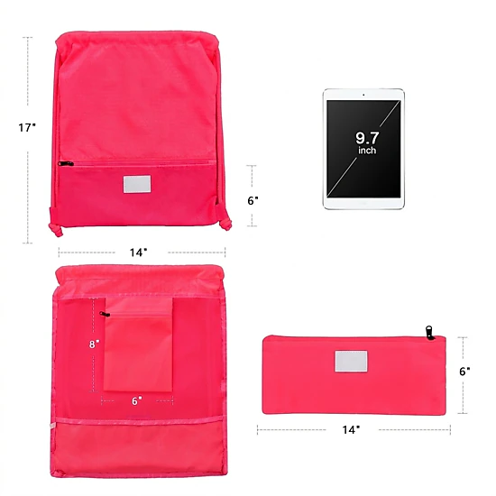 SUGIFT Padded Straps Breathable Mesh Back Zippered Drawstring Gym Sack Backpack 17-in x 14-in 14-in x 6-in Pouch Pink