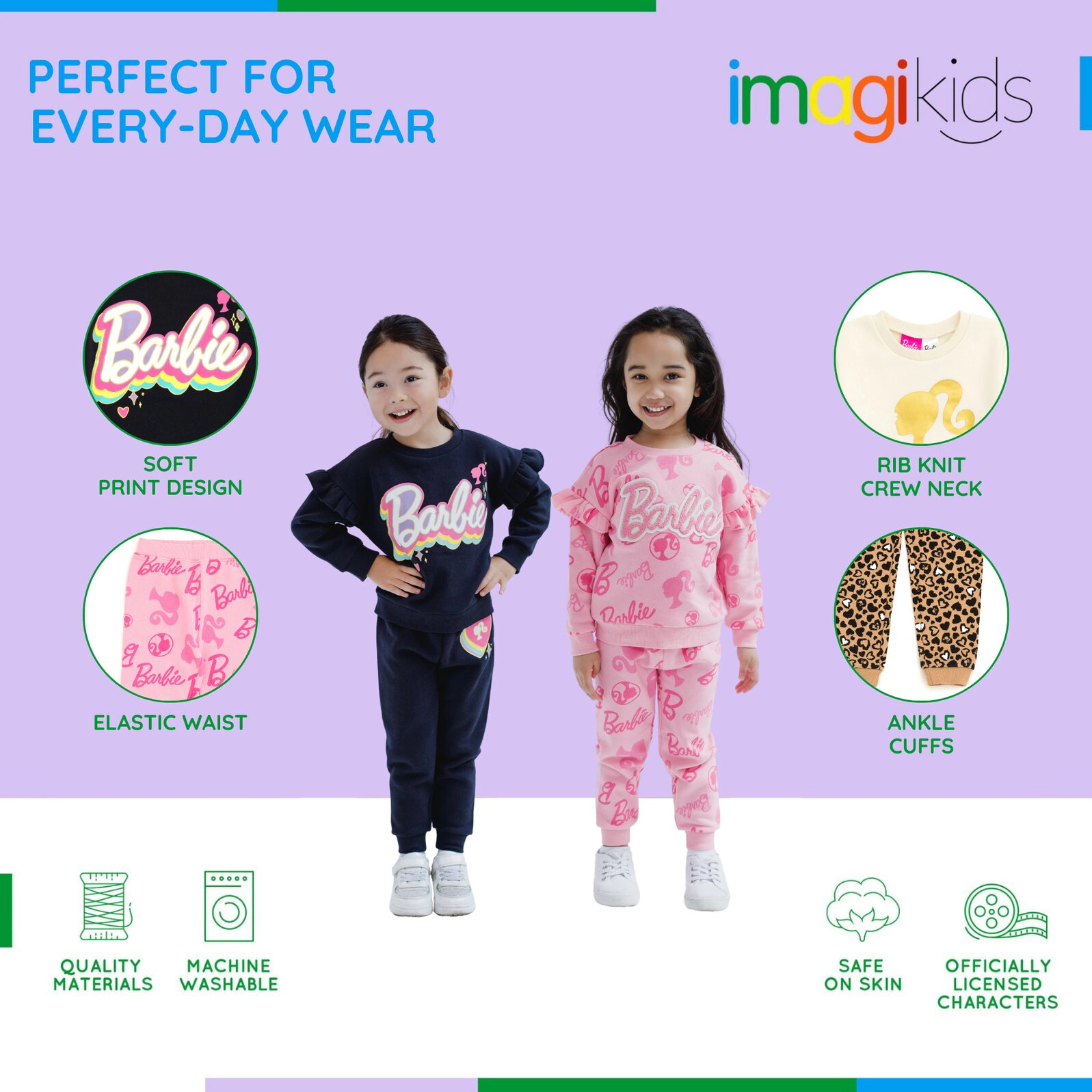 Barbie Girls' 2-Piece Fleece Sweatshirt and Joggers Set