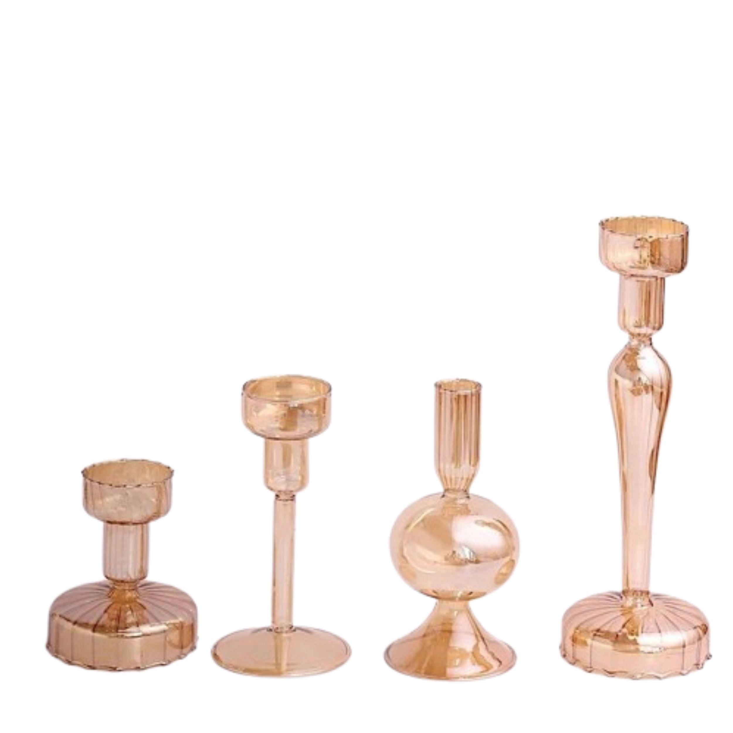 Home Collection Gold Lined Glass Taper Candle Holders Assorted Set of 4