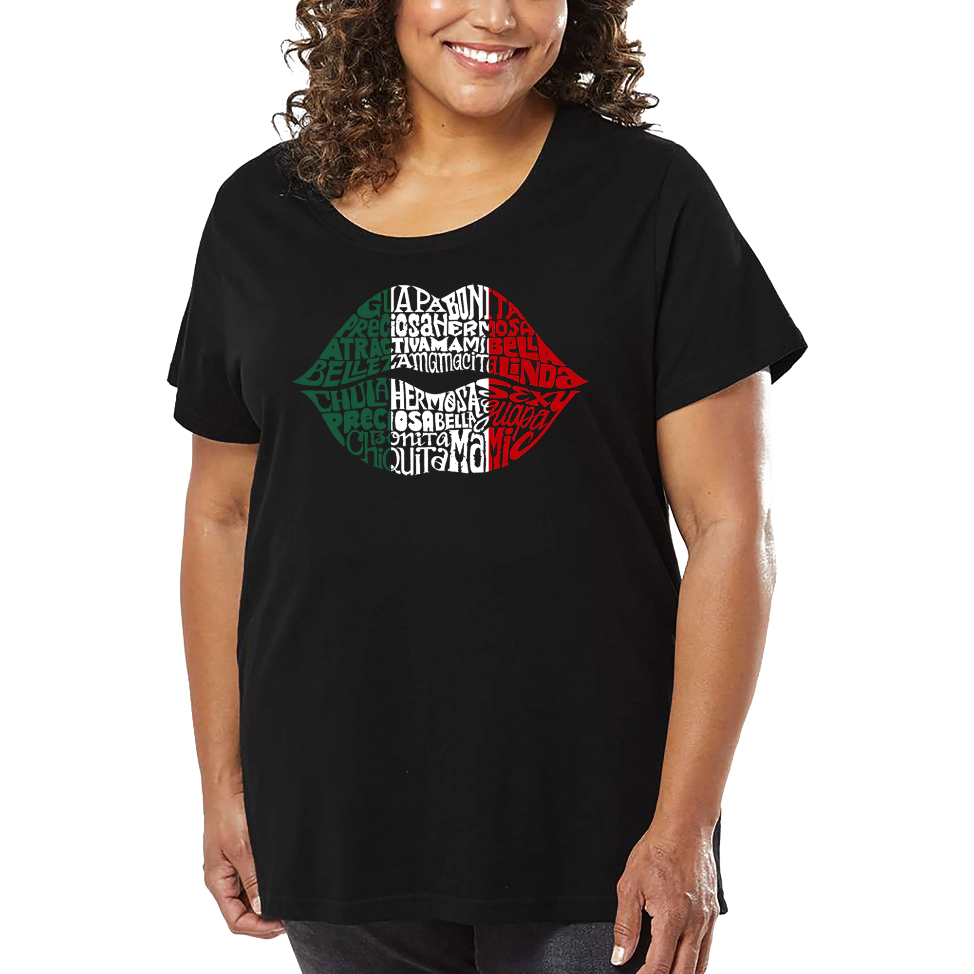 LA Pop Art Women's Plus Word T-Shirt - Latina Lips