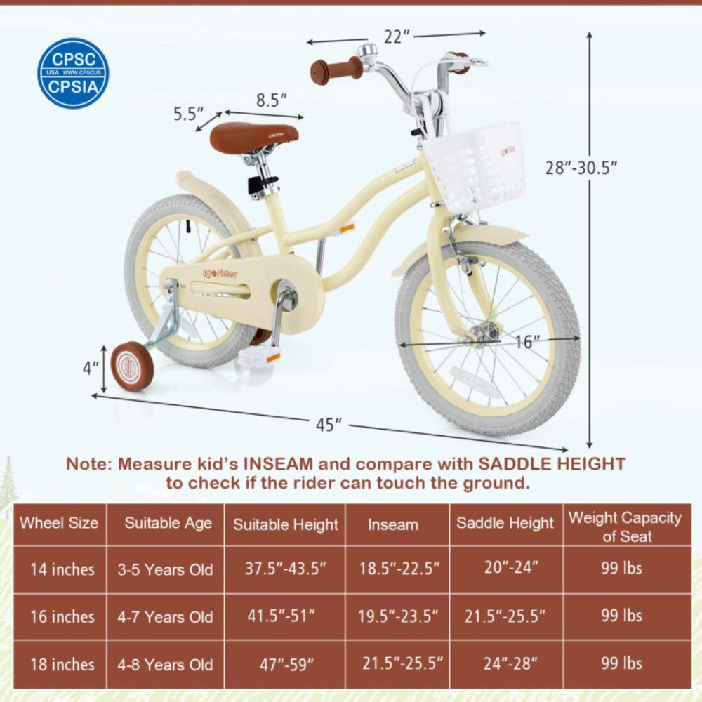 Hivvago 14 Inch Kids Bike Adjustable with Training Wheels Ages 3-8 Years Olds